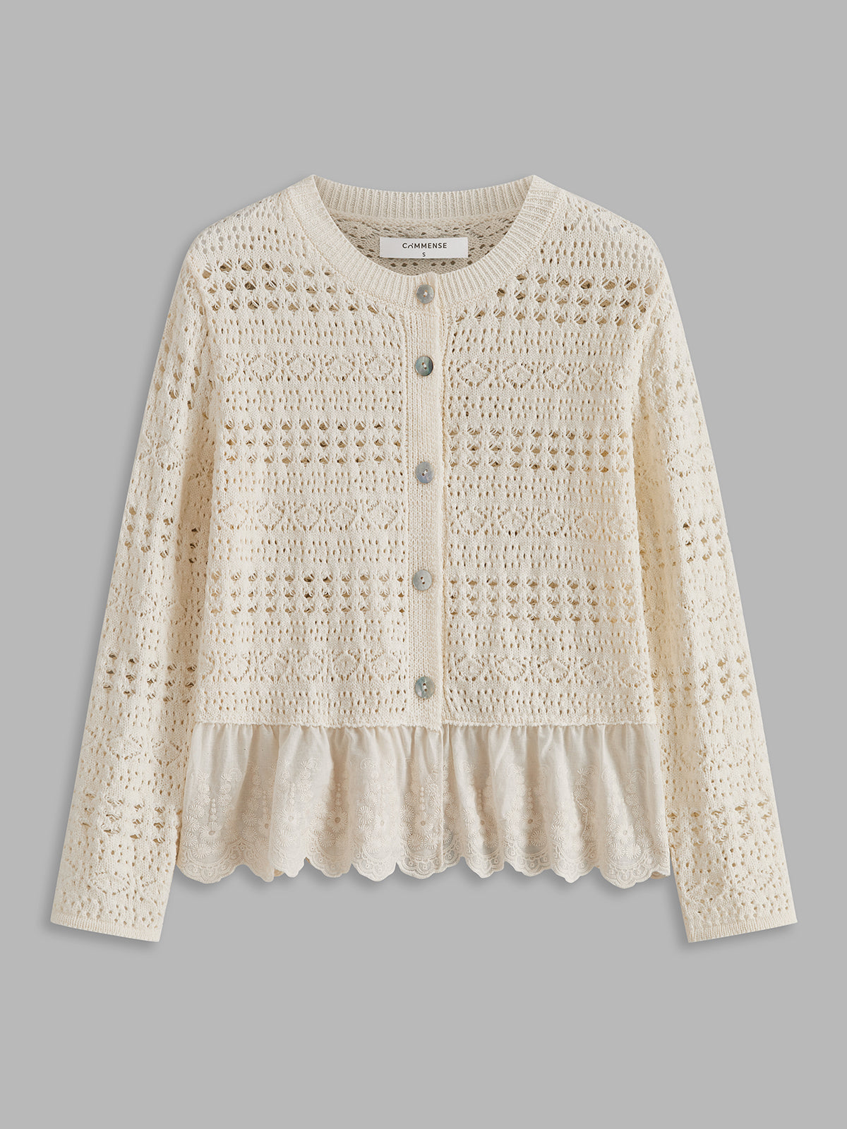 Lace Hem Crochet Cardigan-Chicvia