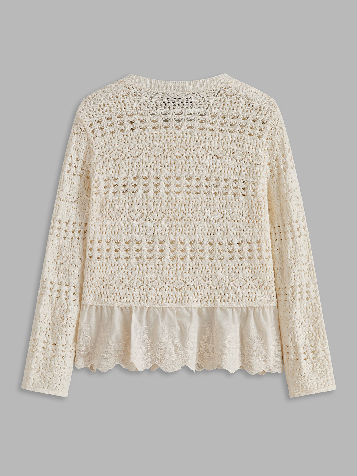 Lace Hem Crochet Cardigan-Chicvia