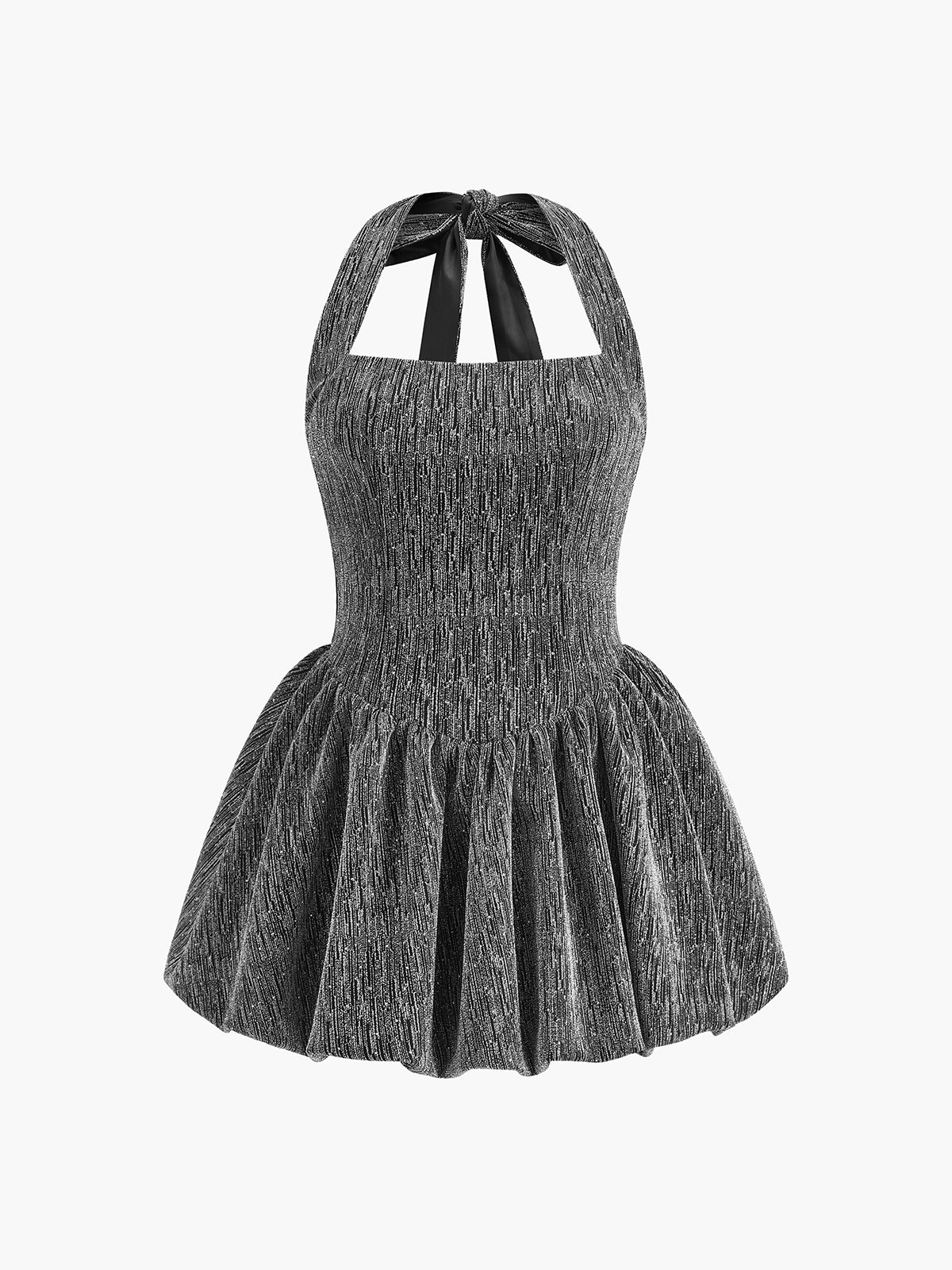Halter Backless Pleated Dress-Chicvia