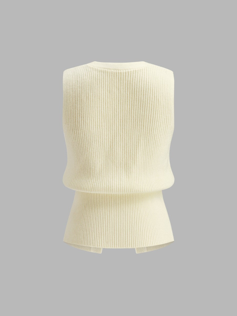 Metal Buckle Waisted Sweater Vest-Chicvia