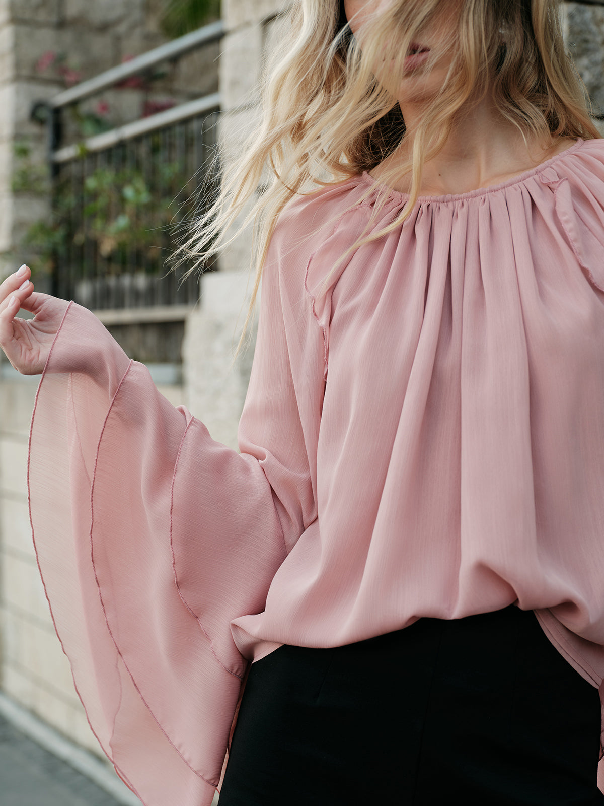Chiffon Ruffle Sleeve Blouse-Chicvia
