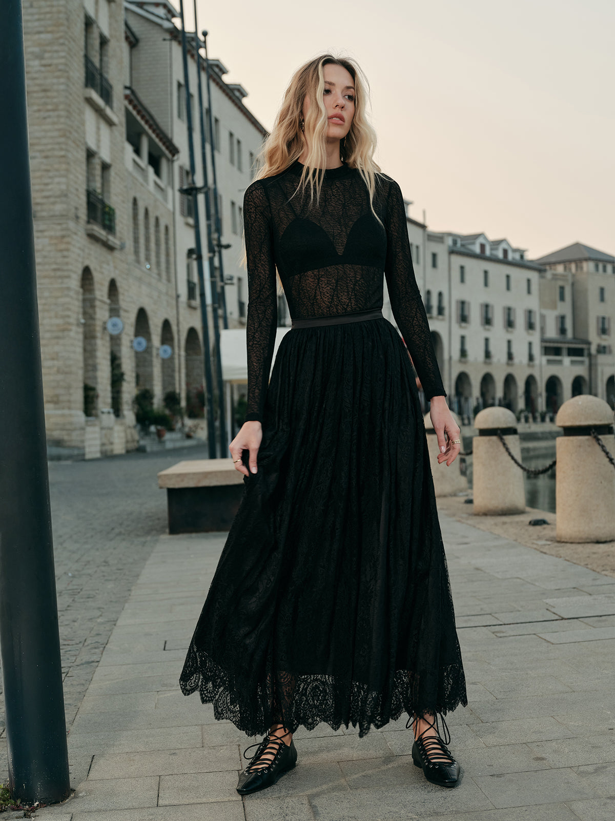 Lace Embroidered A-Line Skirt-Chicvia