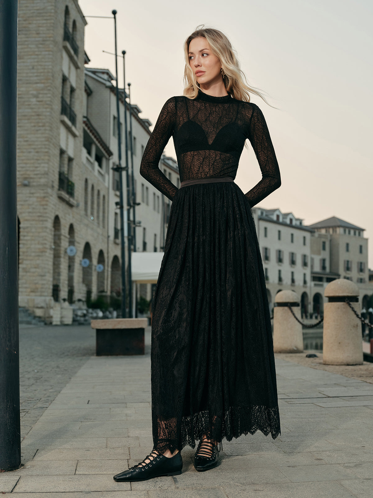 Lace Embroidered A-Line Skirt-Chicvia