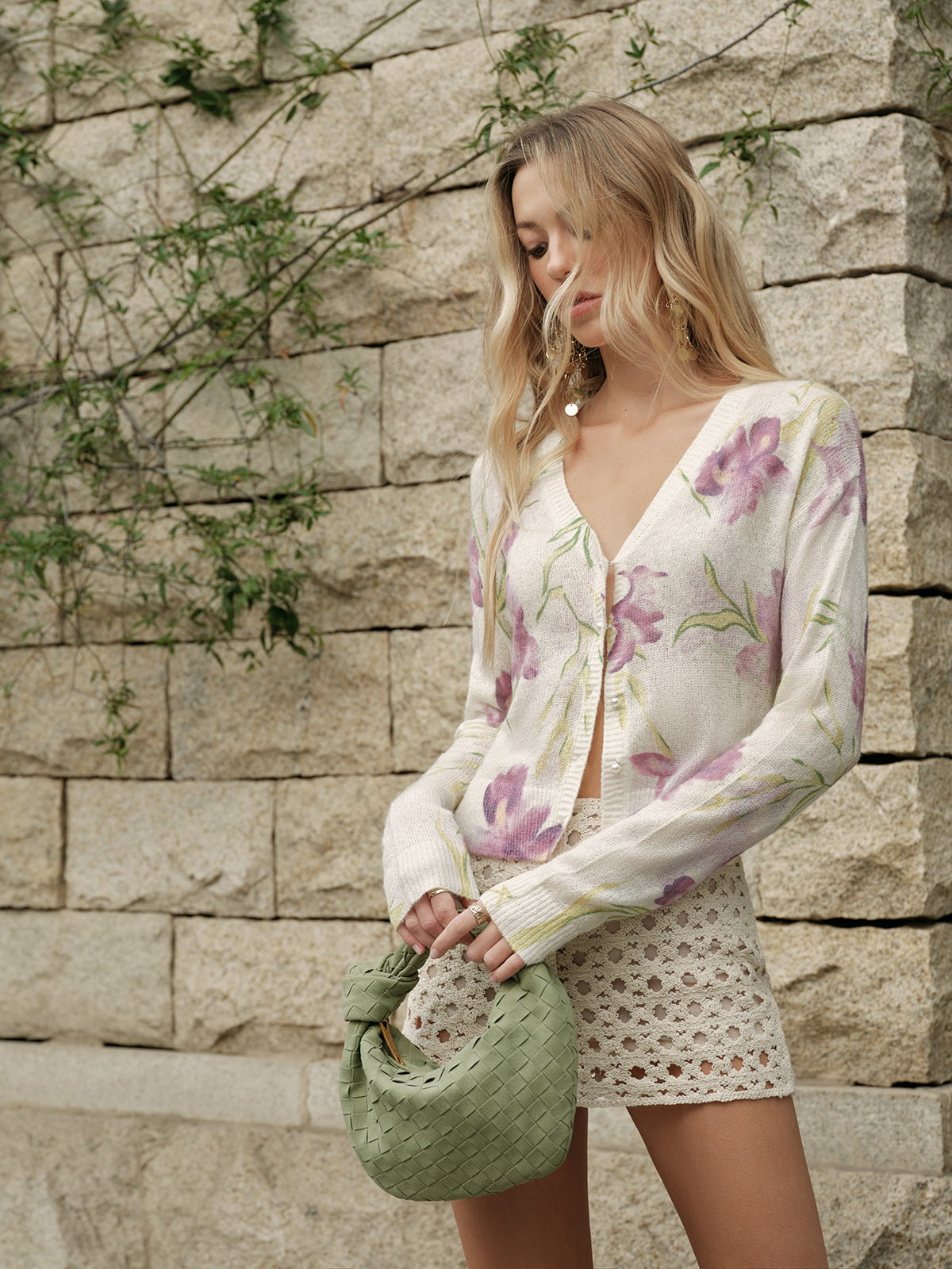 Floral Wool Blend Cardigan-Chicvia