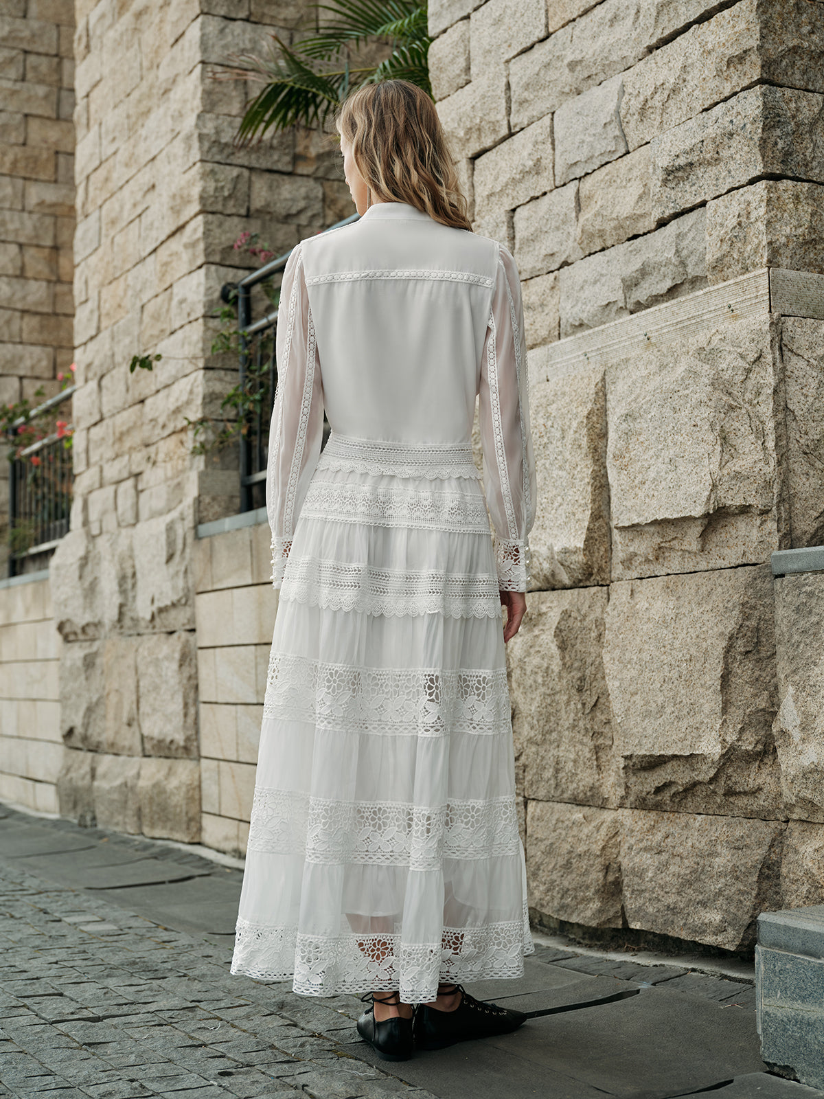 Lace Trim Tiered Skirt Set-Chicvia