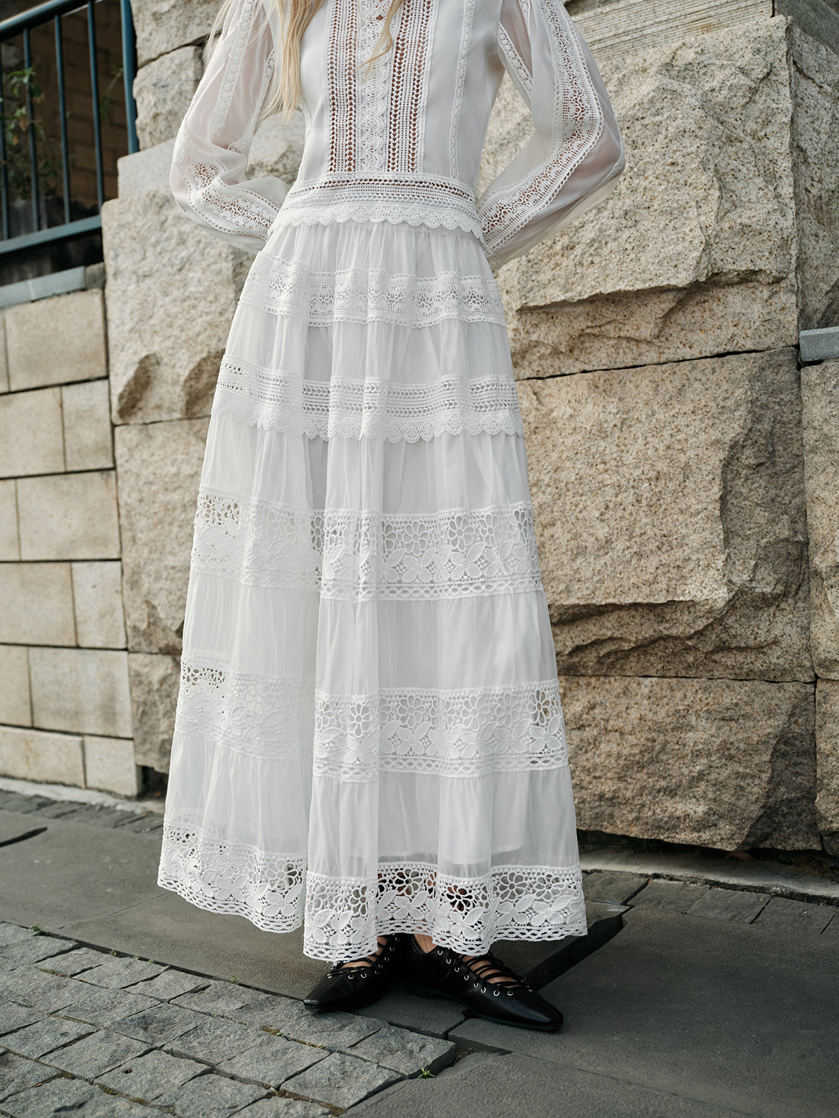 Lace Trim Tiered Skirt Set-Chicvia