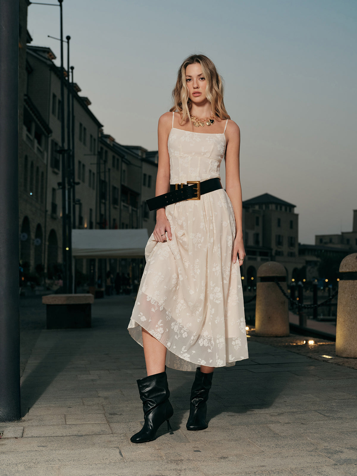 Floral Jacquard Long Dress-Chicvia