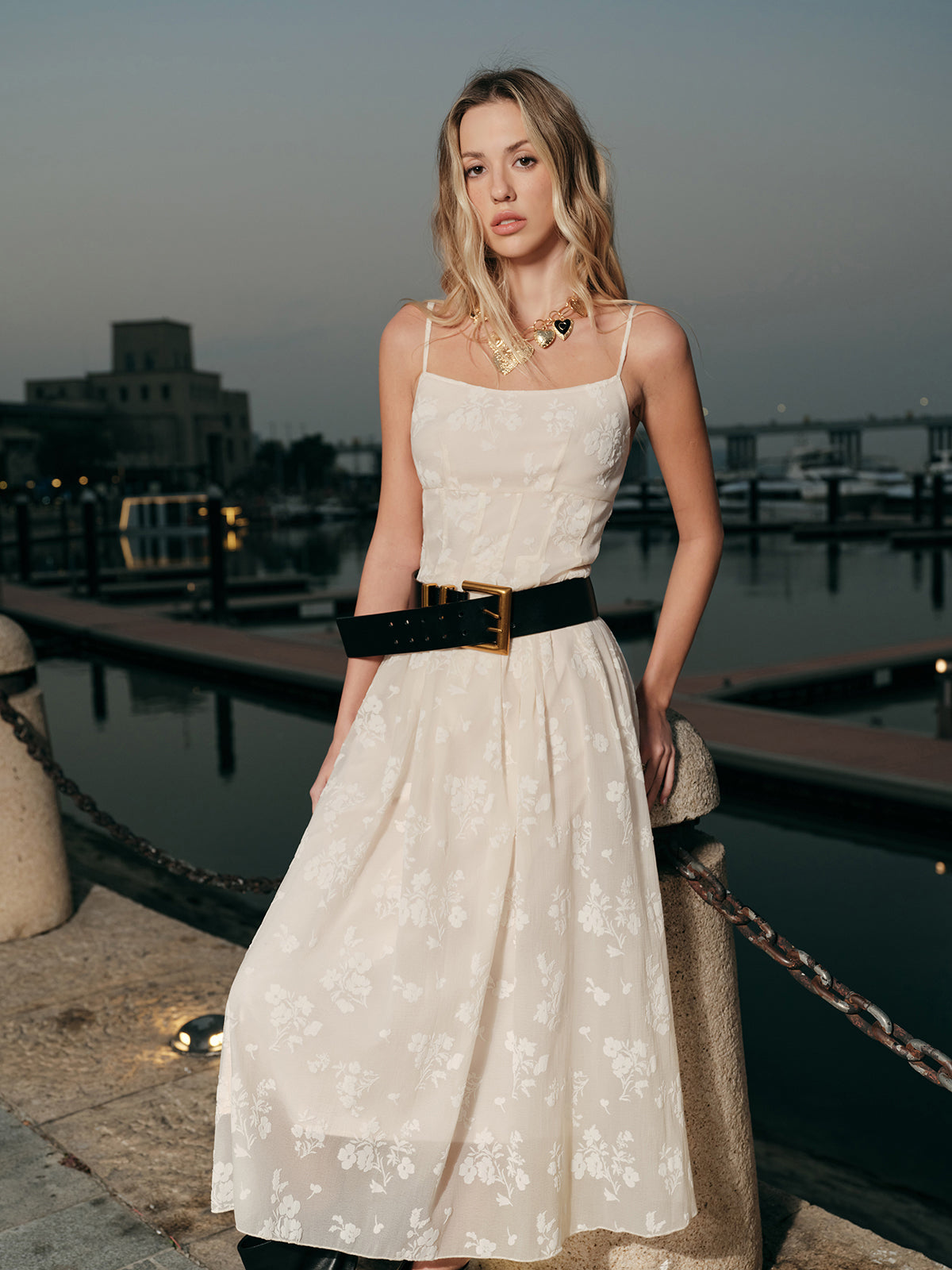 Floral Jacquard Long Dress-Chicvia