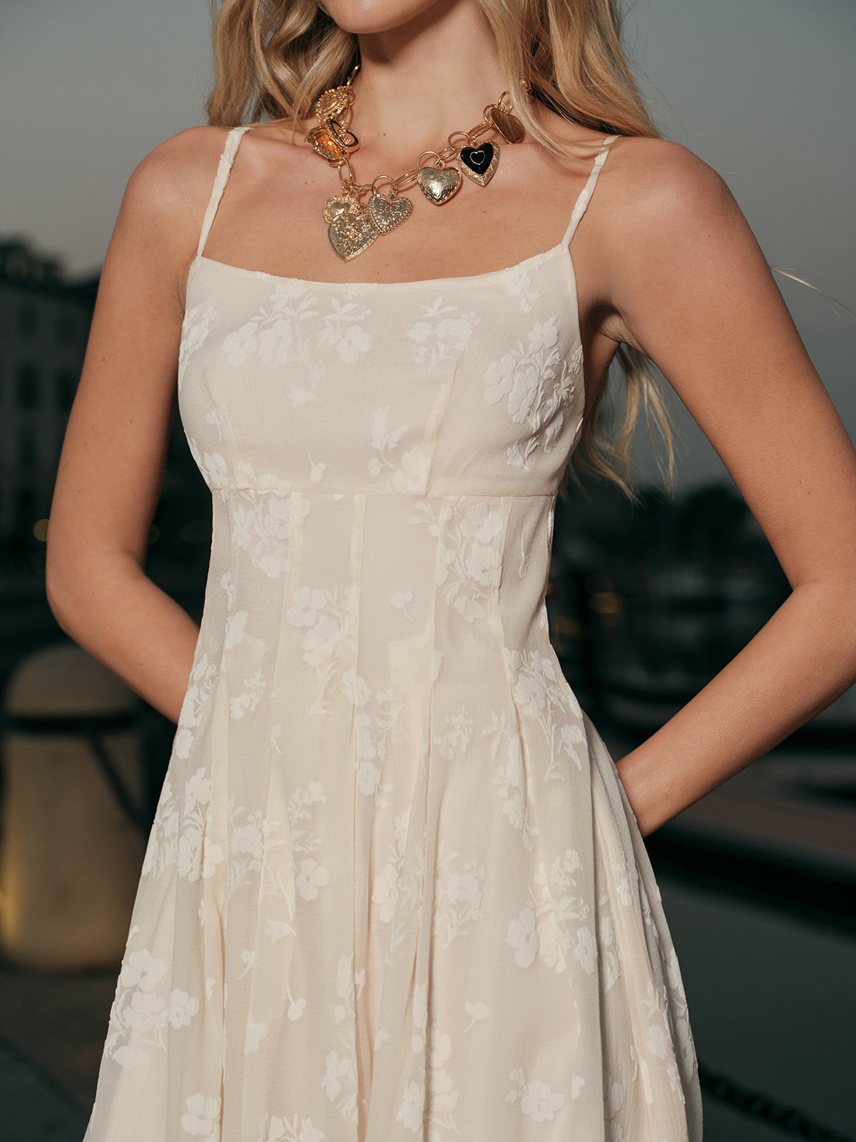 Floral Jacquard Long Dress-Chicvia