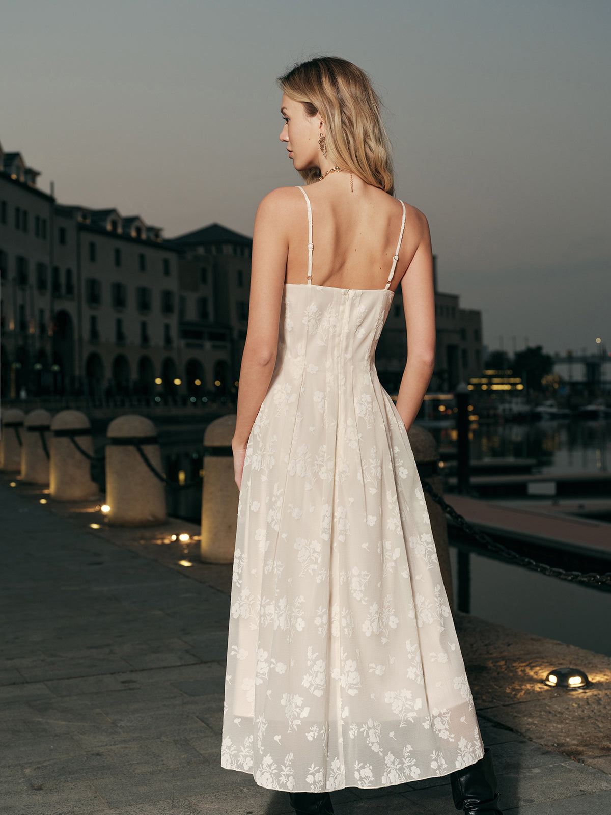 Floral Jacquard Long Dress-Chicvia