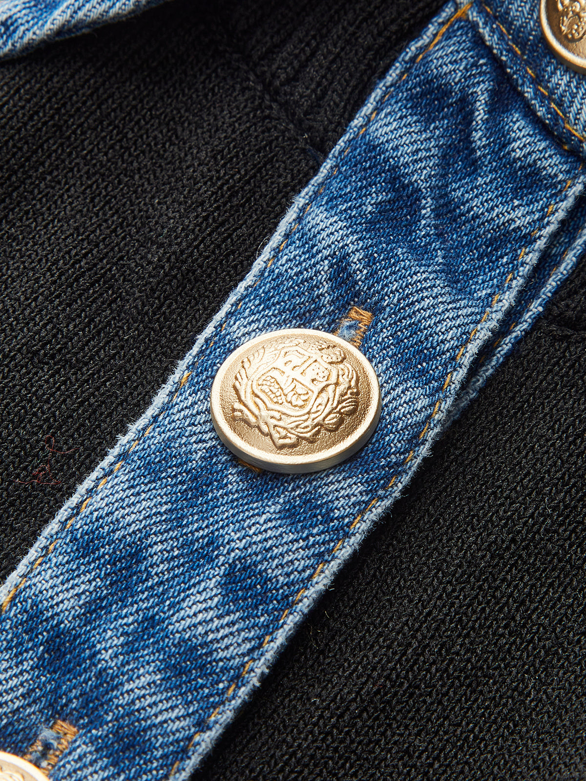 Denim Collar Ribbed Knit Top-Chicvia