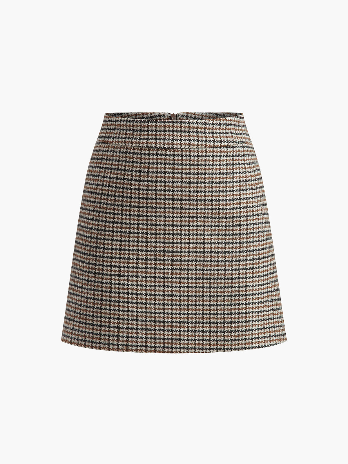 Houndstooth A-Line Mini Skirt-Chicvia