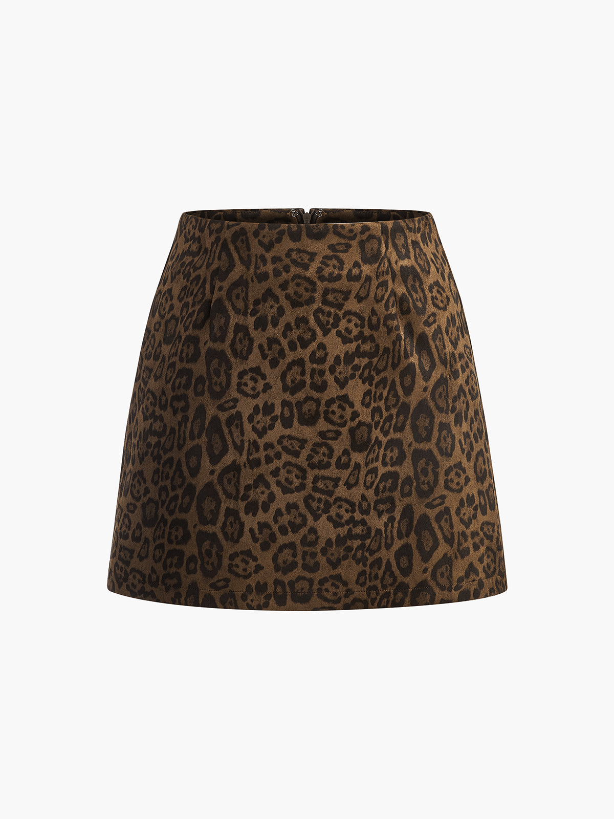 Leopard Printed Suede Effect Skirt-Chicvia