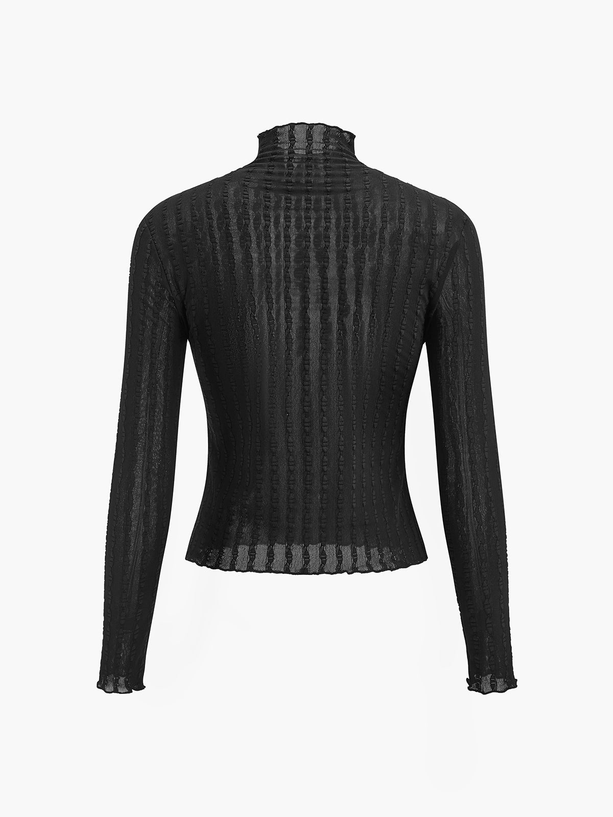 Mock Neck Semi-Sheer Slim T-Shirt-Chicvia