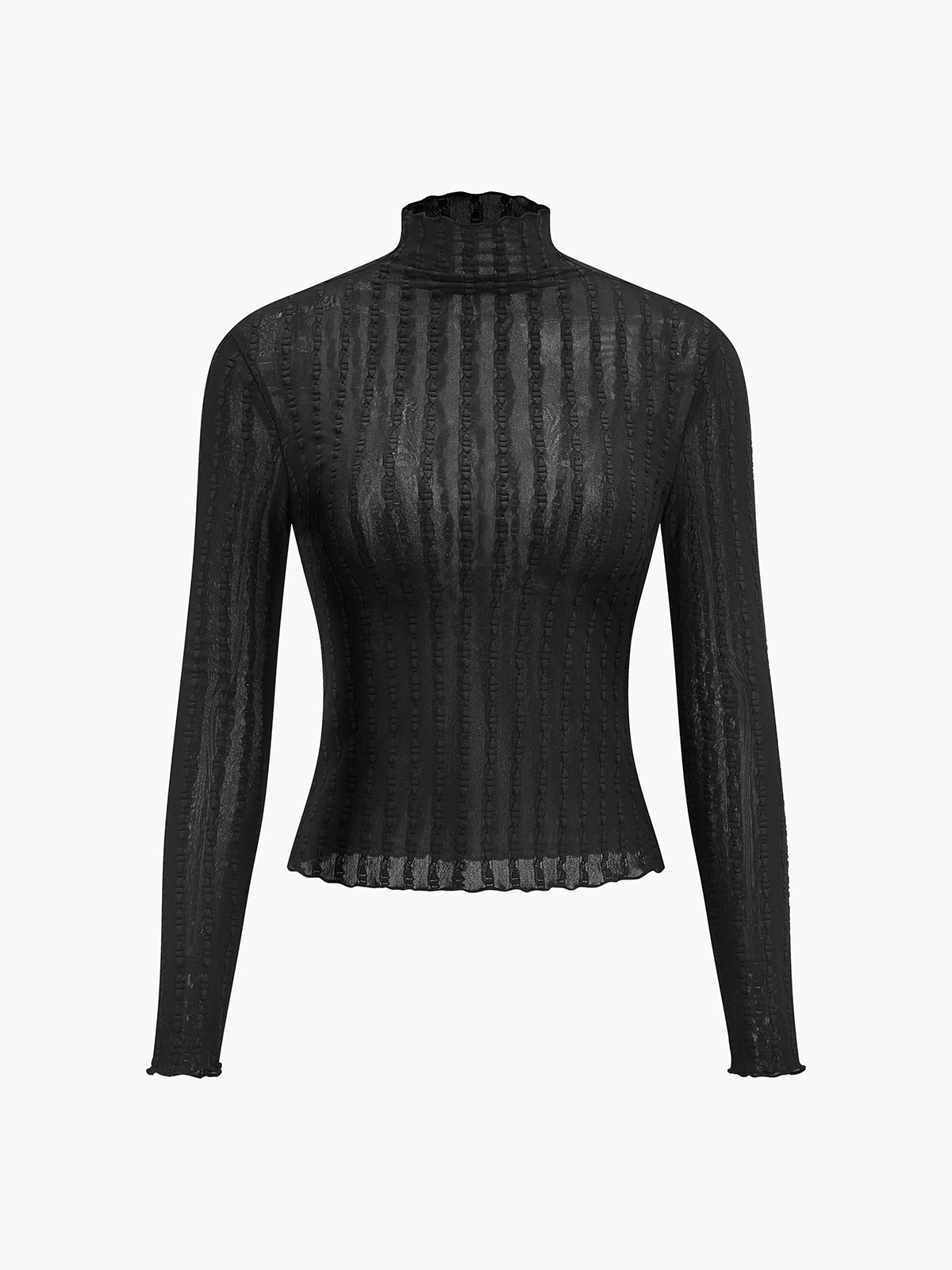 Mock Neck Semi-Sheer Slim T-Shirt-Chicvia