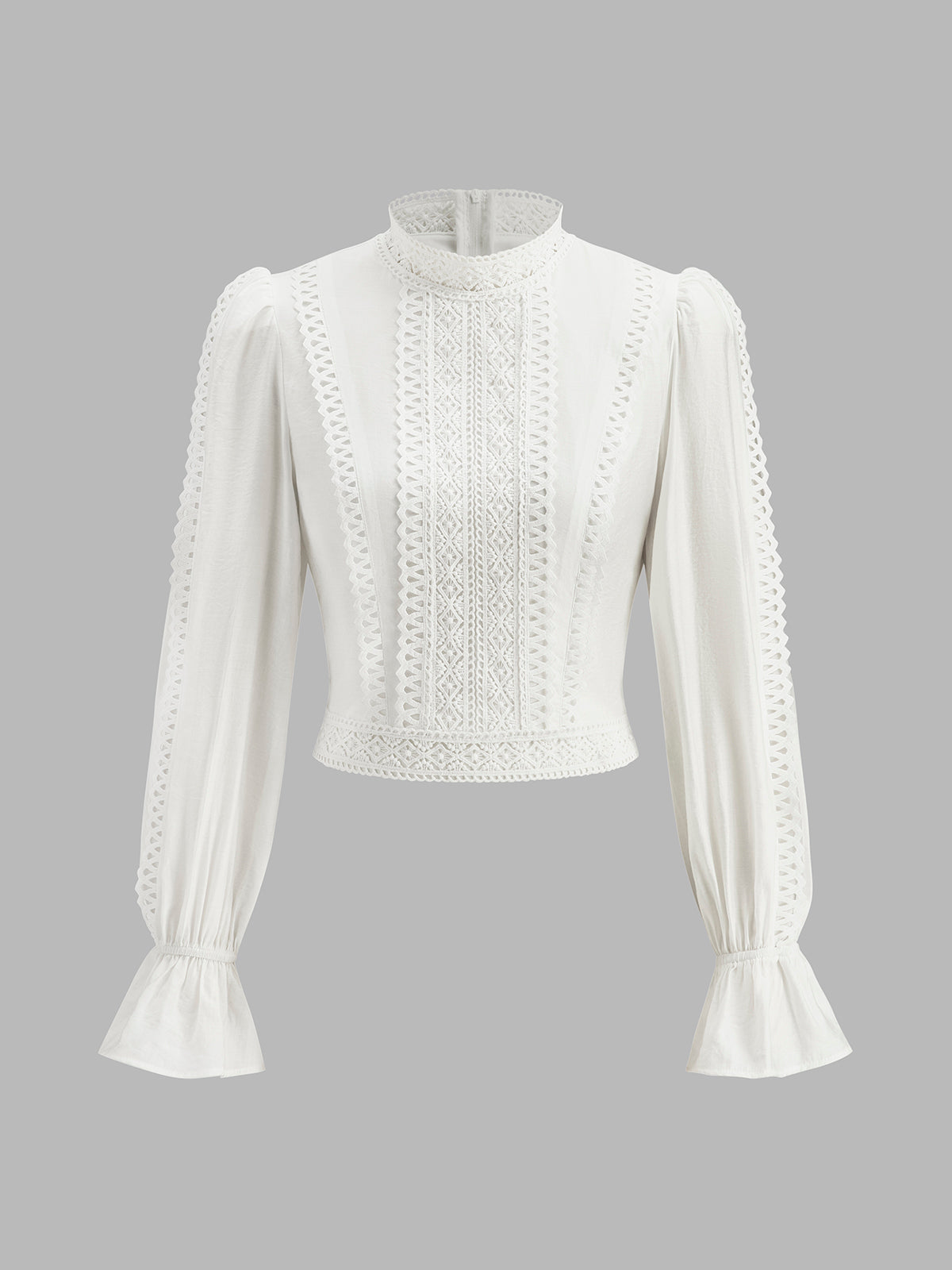 High-Neck Puff Sleeve Blouse-Chicvia