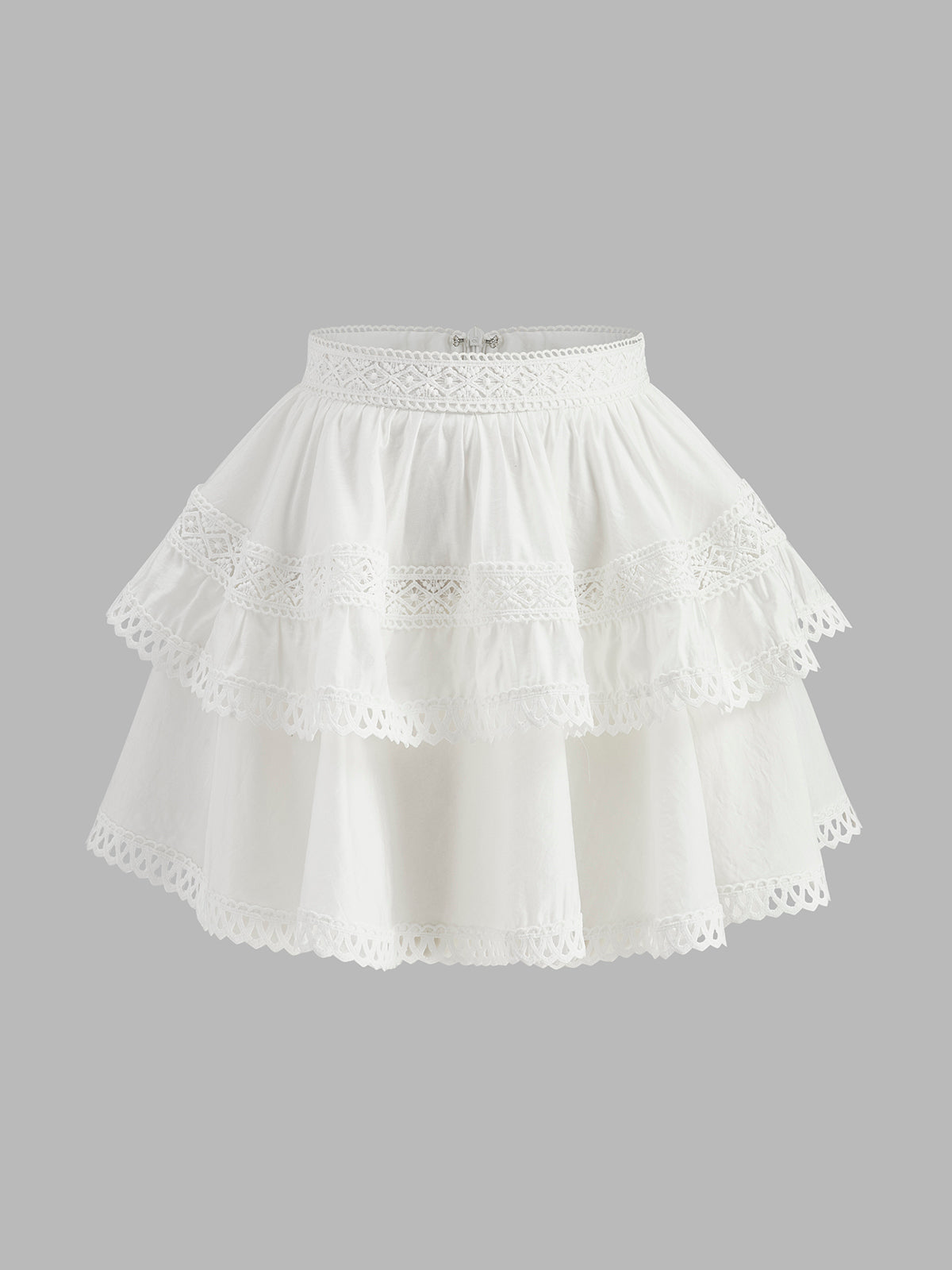 Lace-Trimmed Tiered Skirt-Chicvia