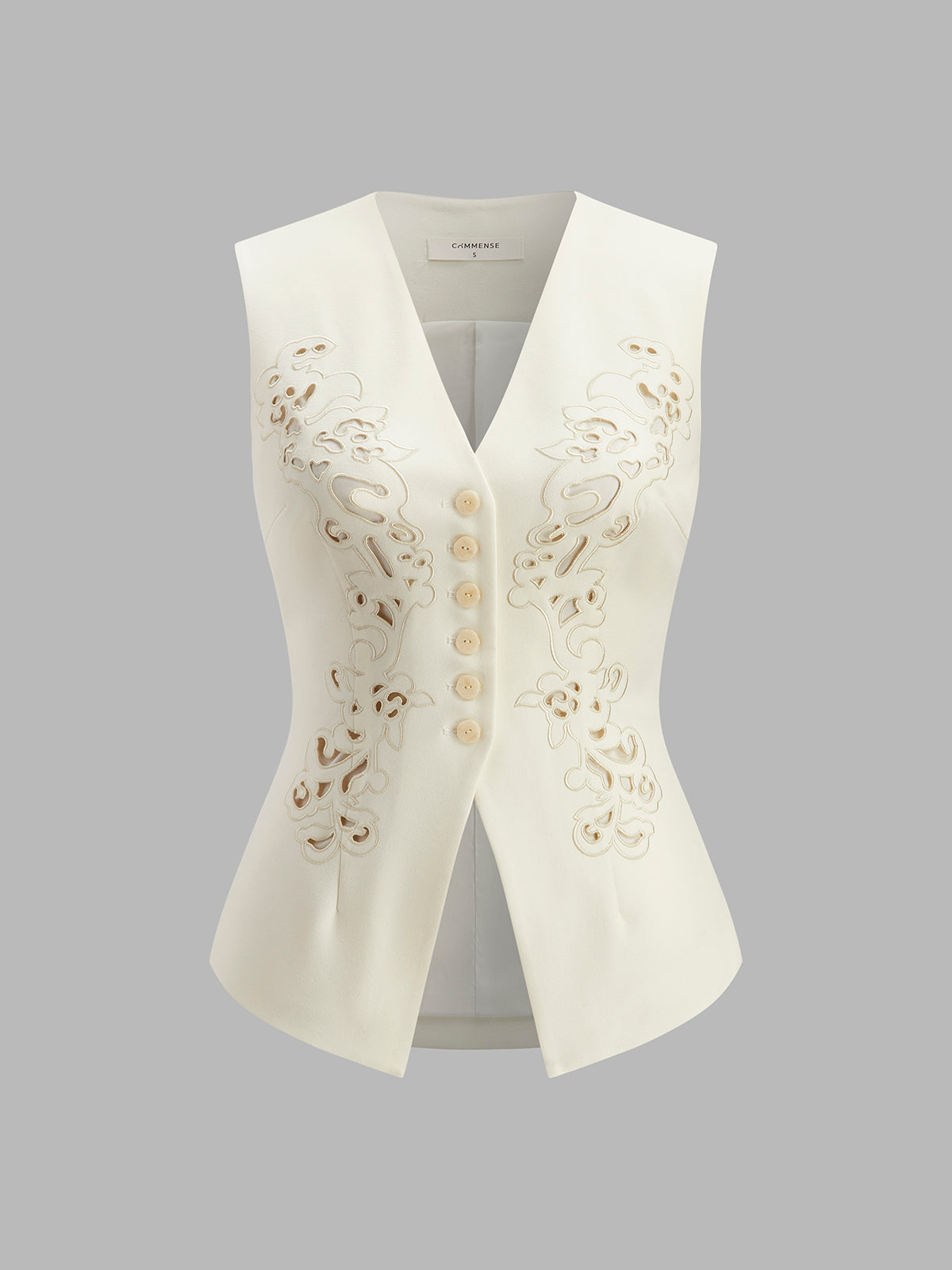 Embroidered Button Detail Vest-Chicvia