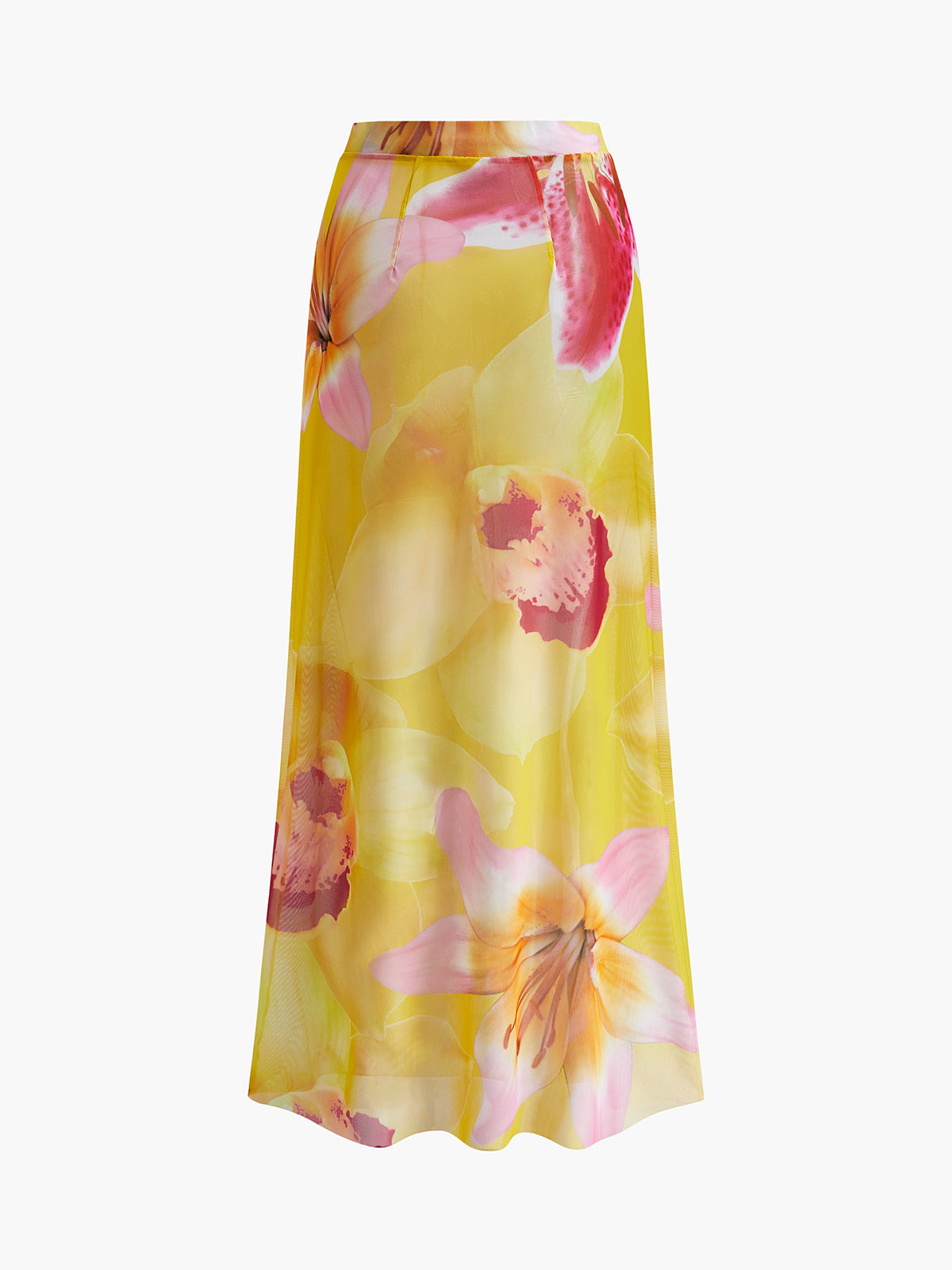 Mesh Floral Print Cover-Up Skirt-Chicvia