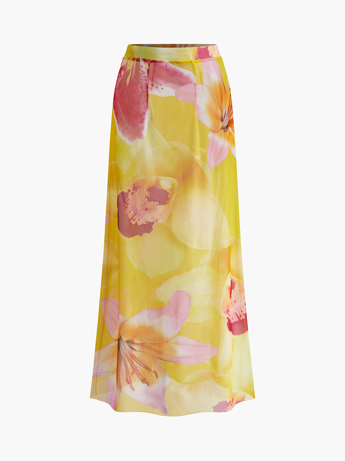 Mesh Floral Print Cover-Up Skirt-Chicvia