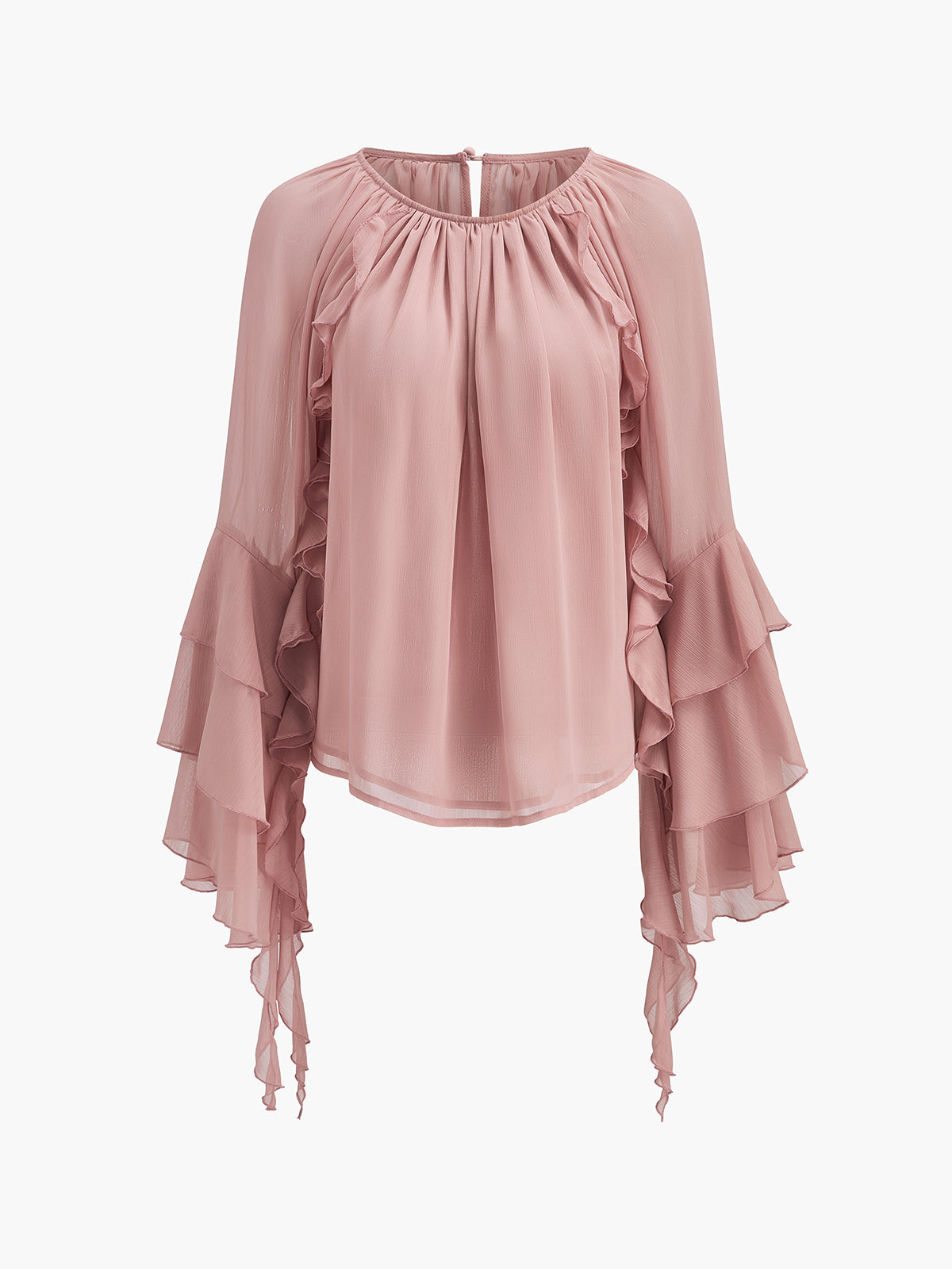 Chiffon Ruffle Sleeve Blouse-Chicvia