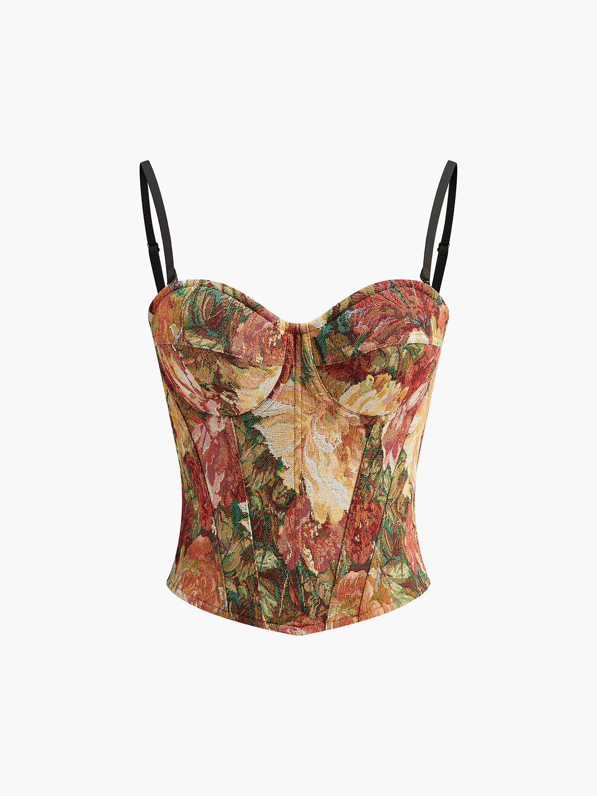 Floral Jacquard Bustier Corset Top-Chicvia