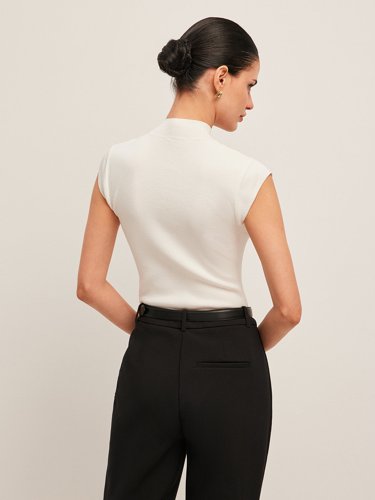 Mesh Panel Mock Neck Top-Chicvia