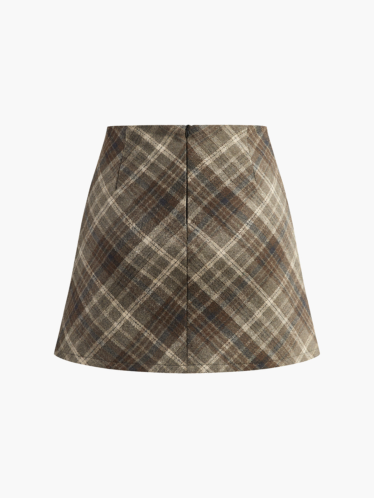 Mid-Waist Checked A-Line Skirt-Chicvia