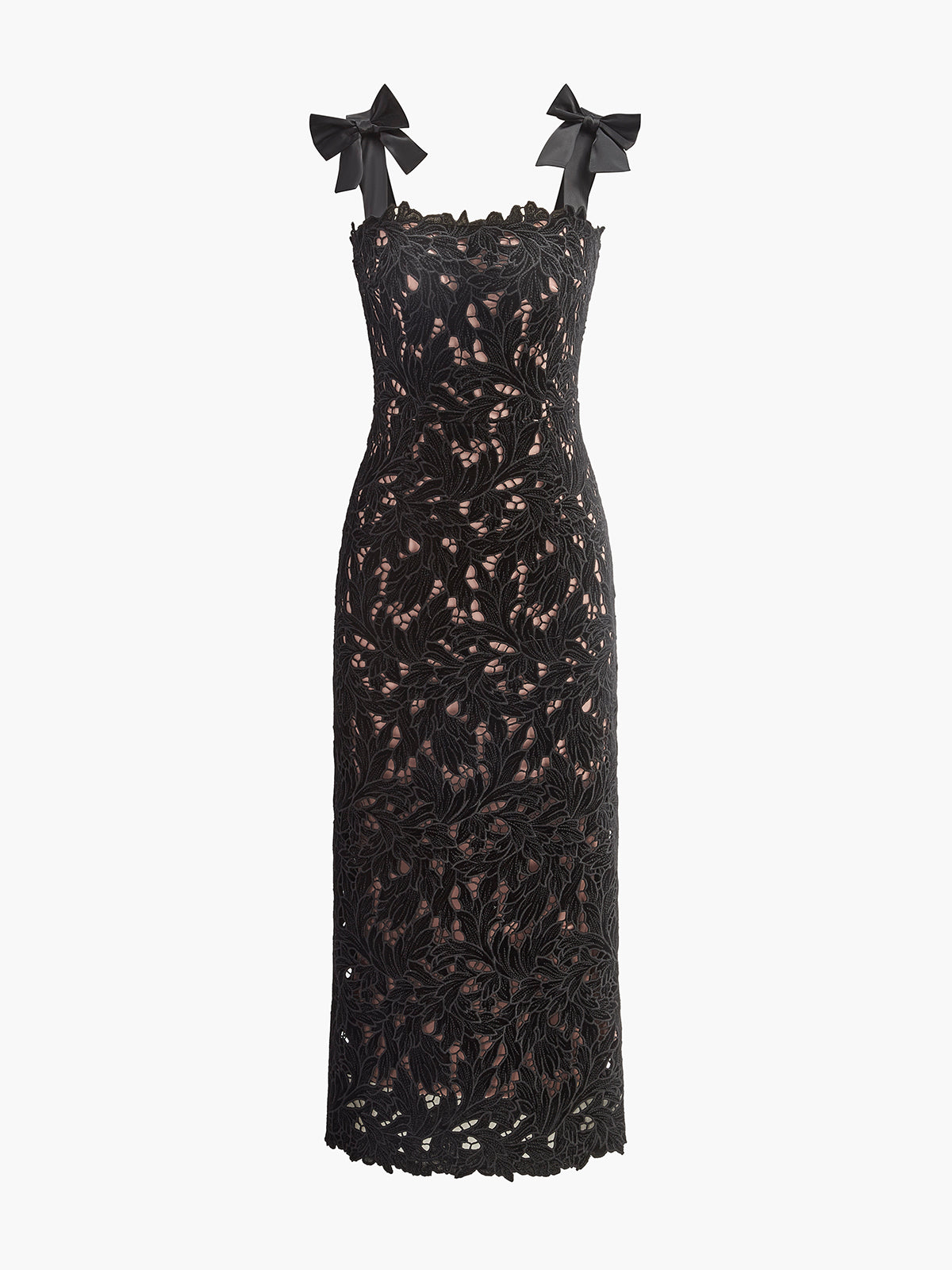 Floral Jacquard  Bow Straps Dress-Chicvia