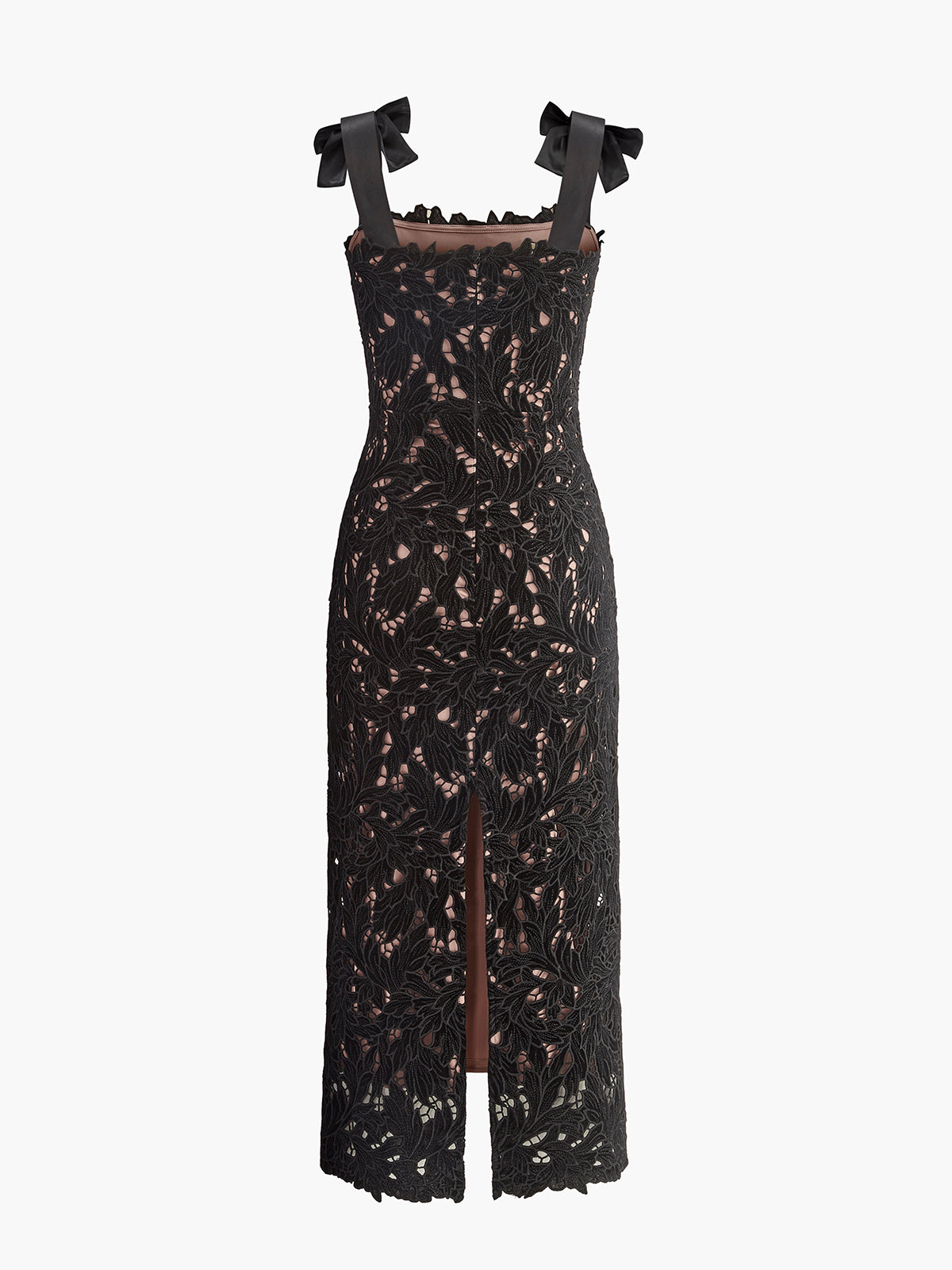 Floral Jacquard  Bow Straps Dress-Chicvia