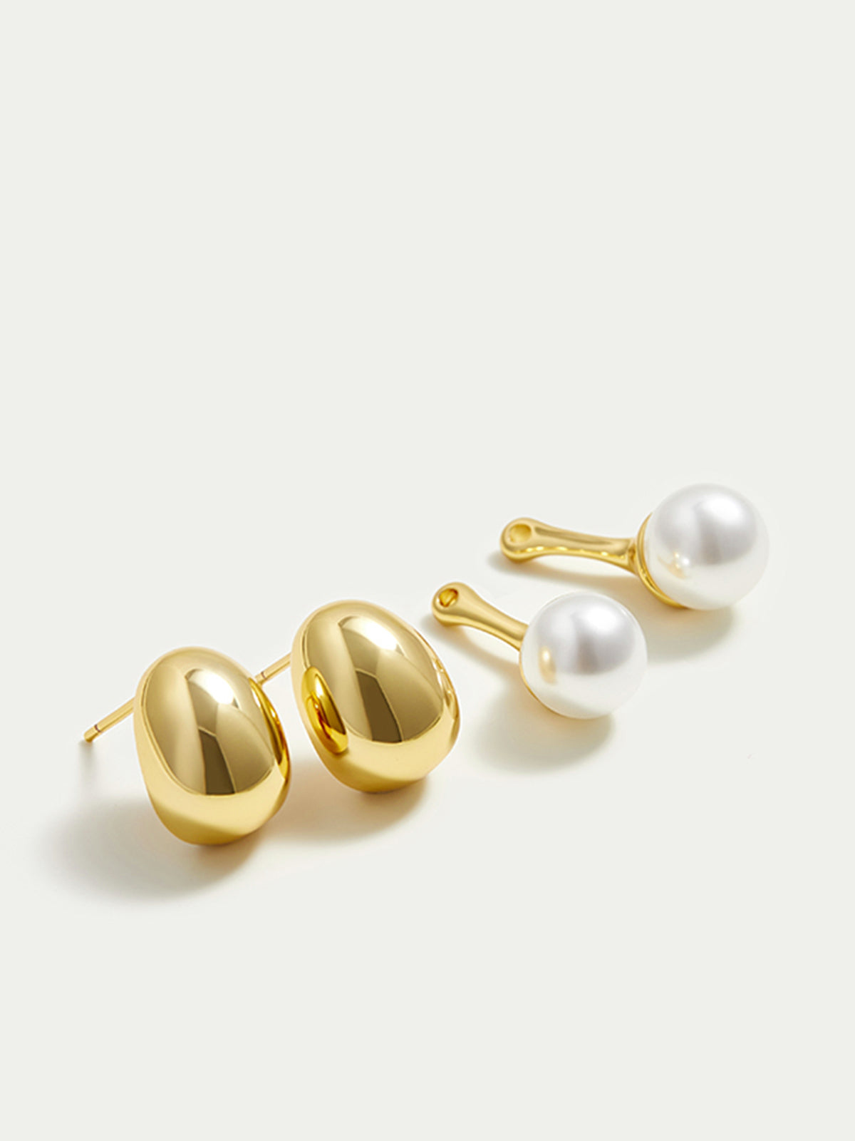 Detachable-Peal Golden Bean Stud Earrings-Chicvia