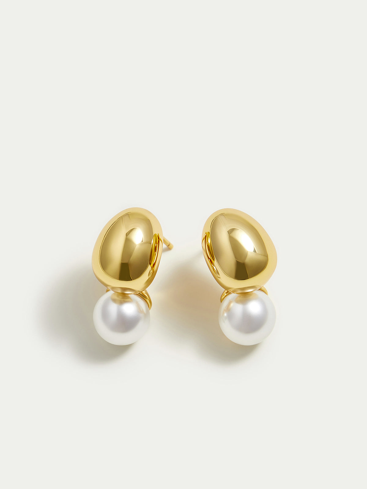 Detachable-Peal Golden Bean Stud Earrings-Chicvia