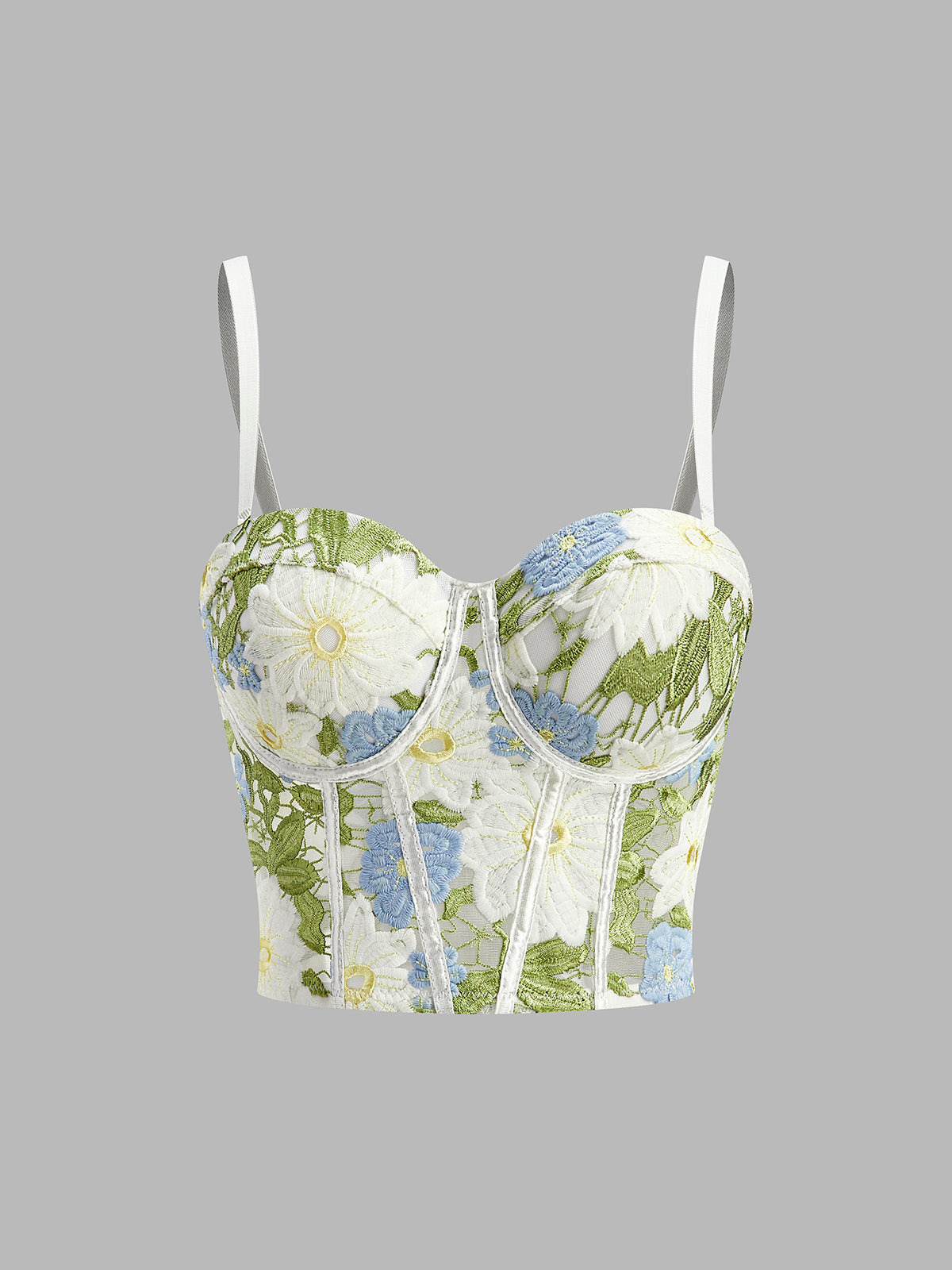 Floral Embroidered Sweetheart Corset-Chicvia