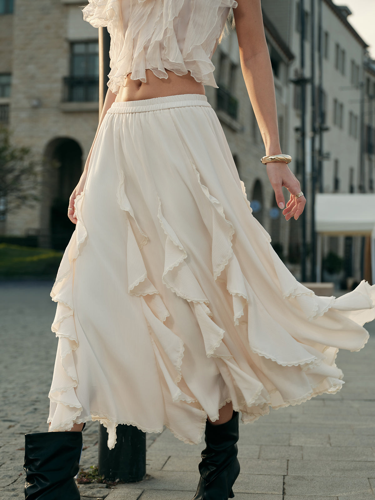 Flowy Ruffled Skirt-Chicvia