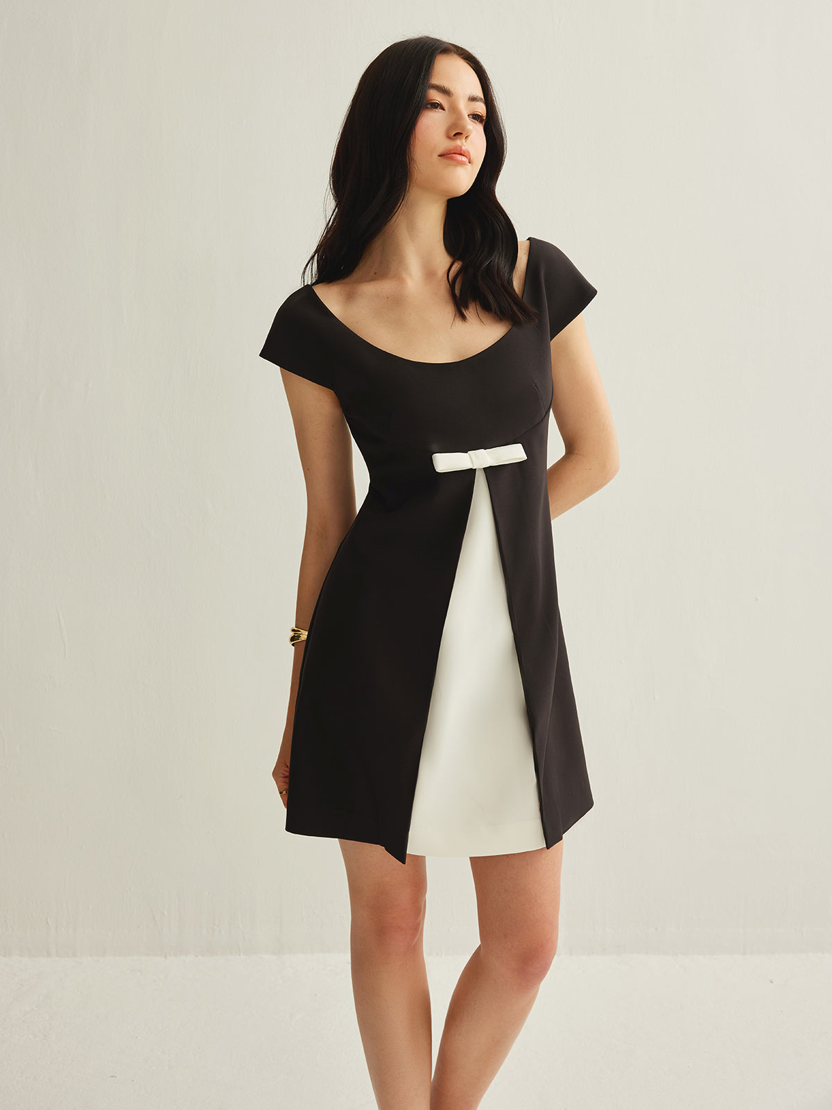 Color Block Bow Detail Dress-Chicvia