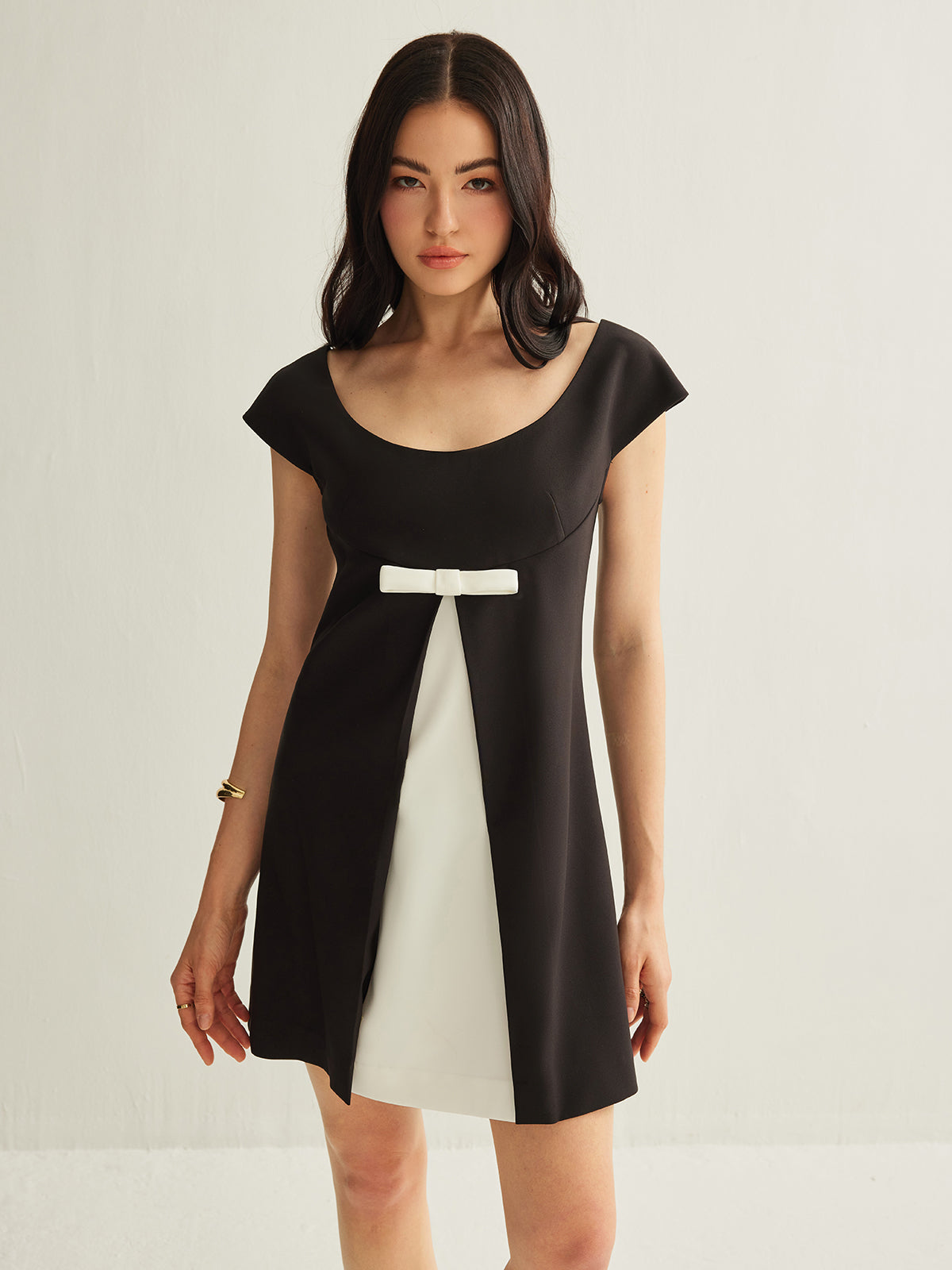 Color Block Bow Detail Dress-Chicvia