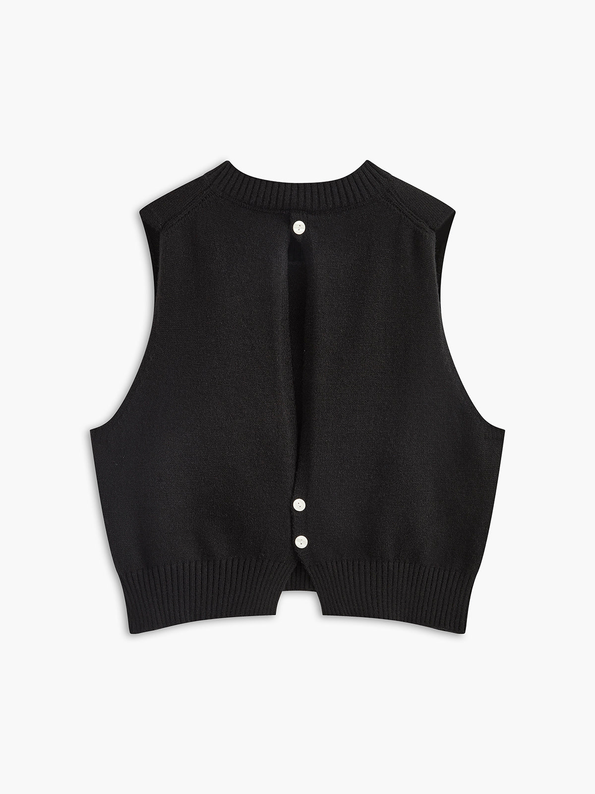 Floral Embellished Button-Back Knit Vest-Chicvia