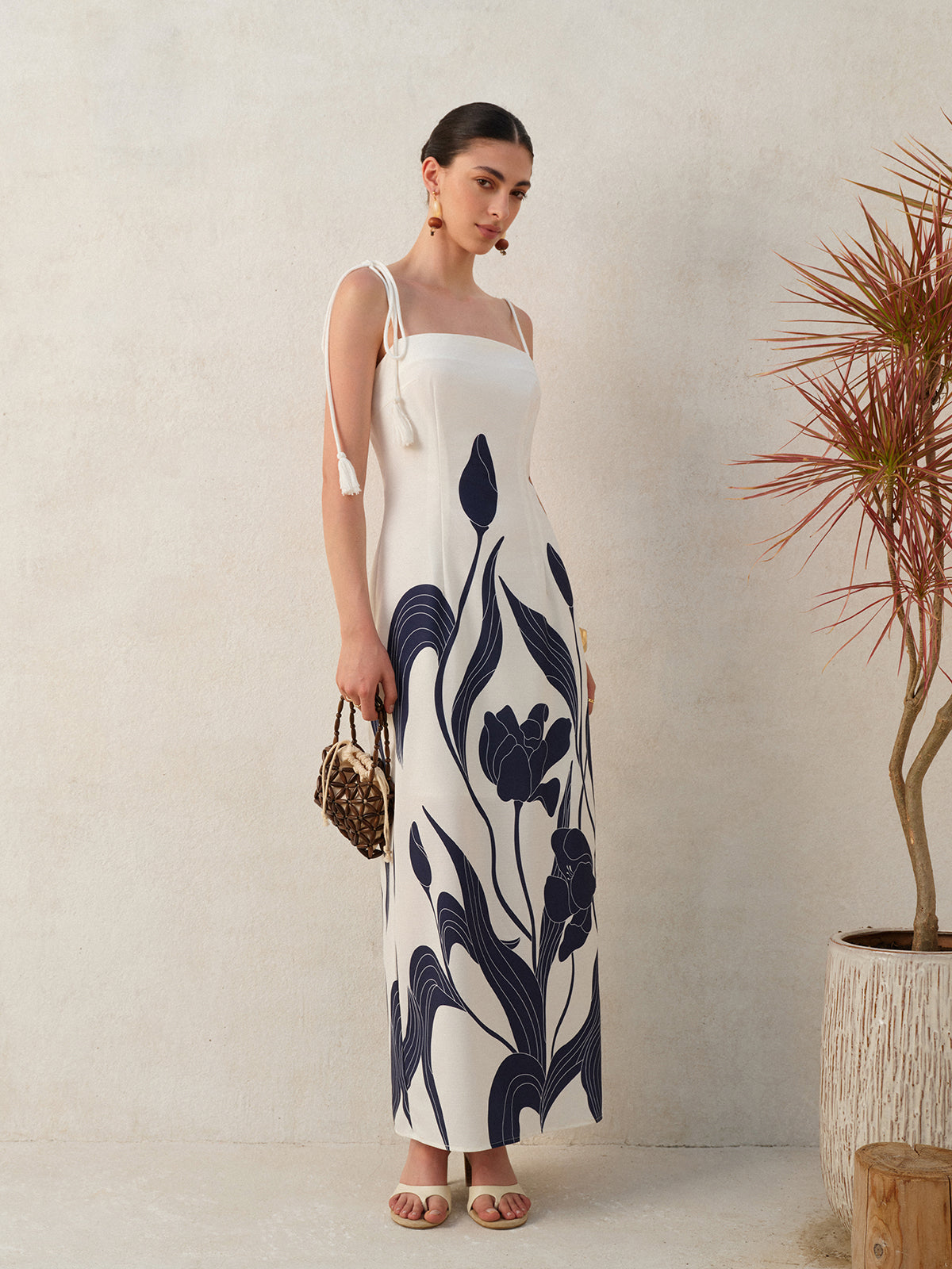 Floral Tie-Back Cami Dress-Chicvia