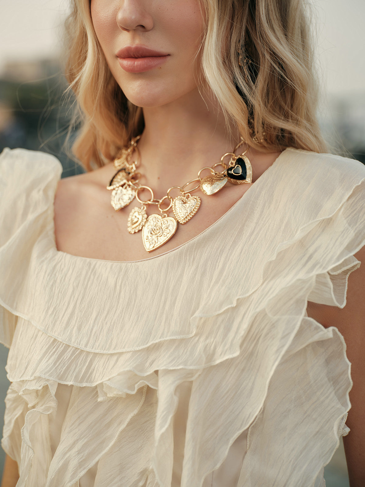 Chiffon One-Shoulder Ruffle Top-Chicvia