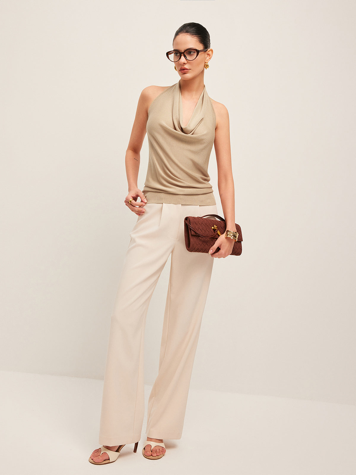 Cowl Neck Halter Top-Chicvia