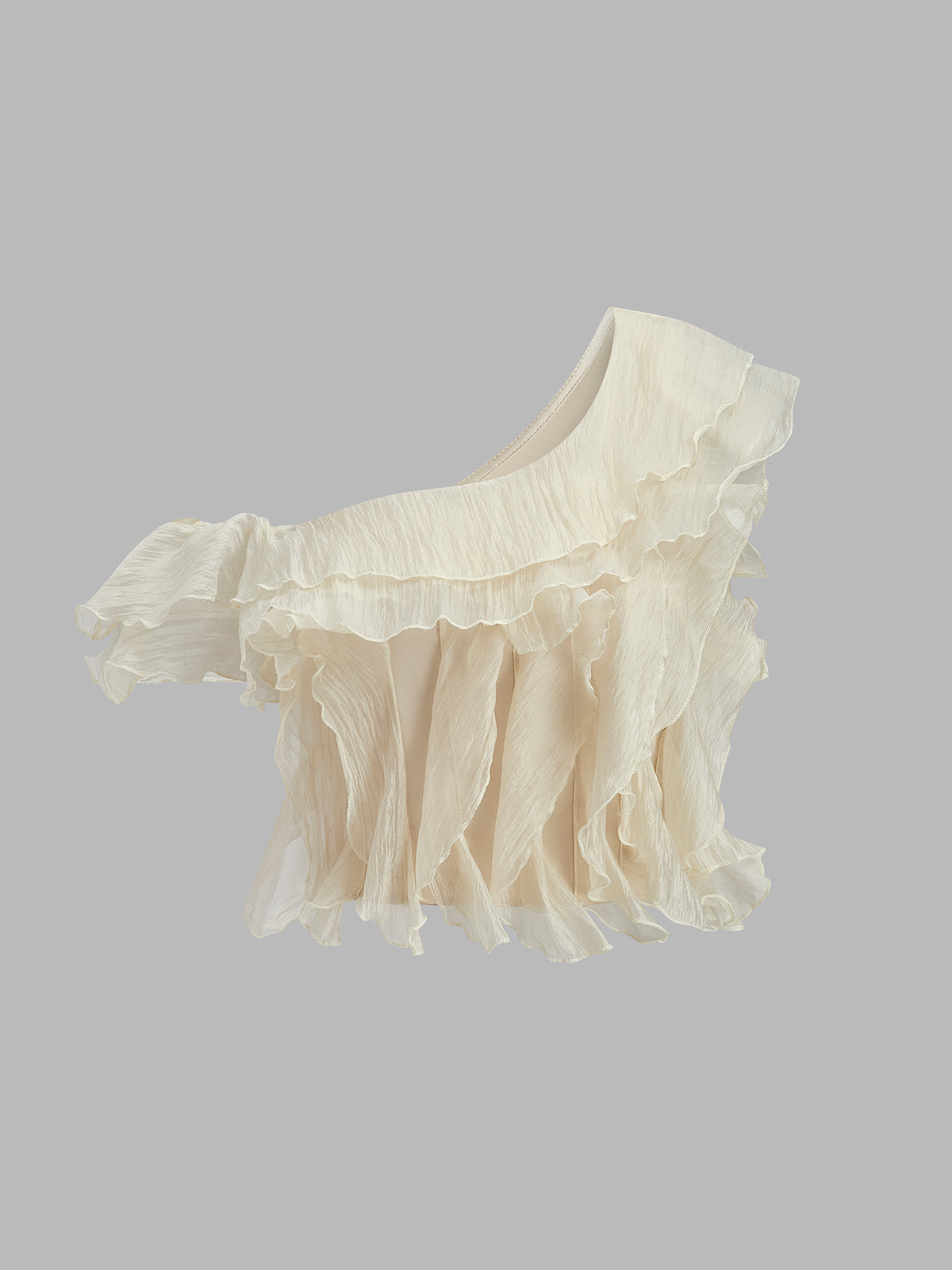 Chiffon One-Shoulder Ruffle Top-Chicvia