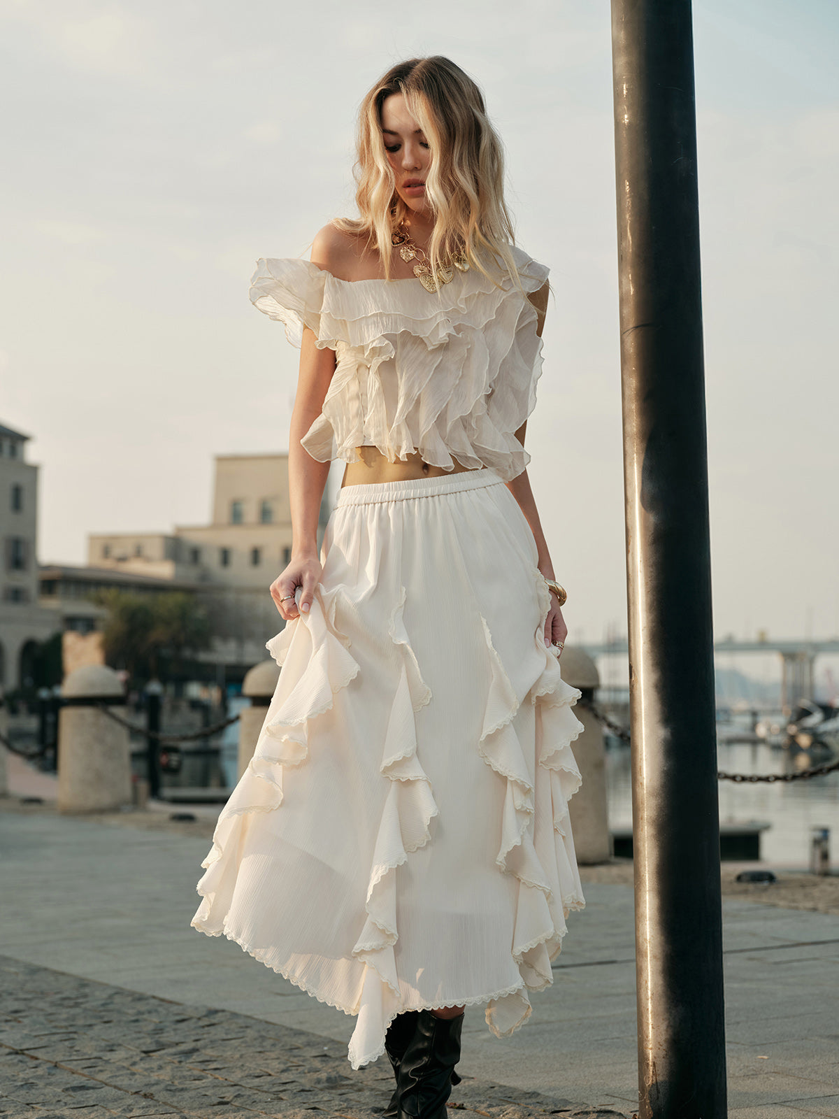 Flowy Ruffled Skirt-Chicvia