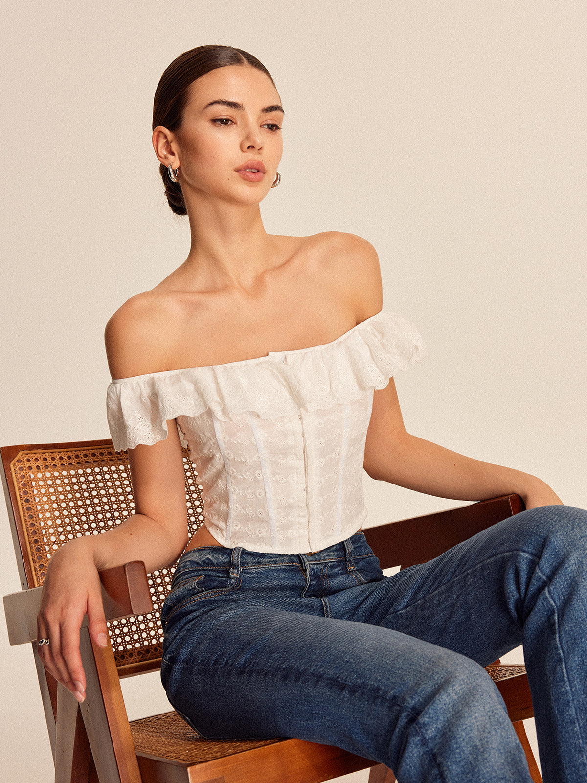 Lace-Up Back Off-Shoulder Top-Chicvia