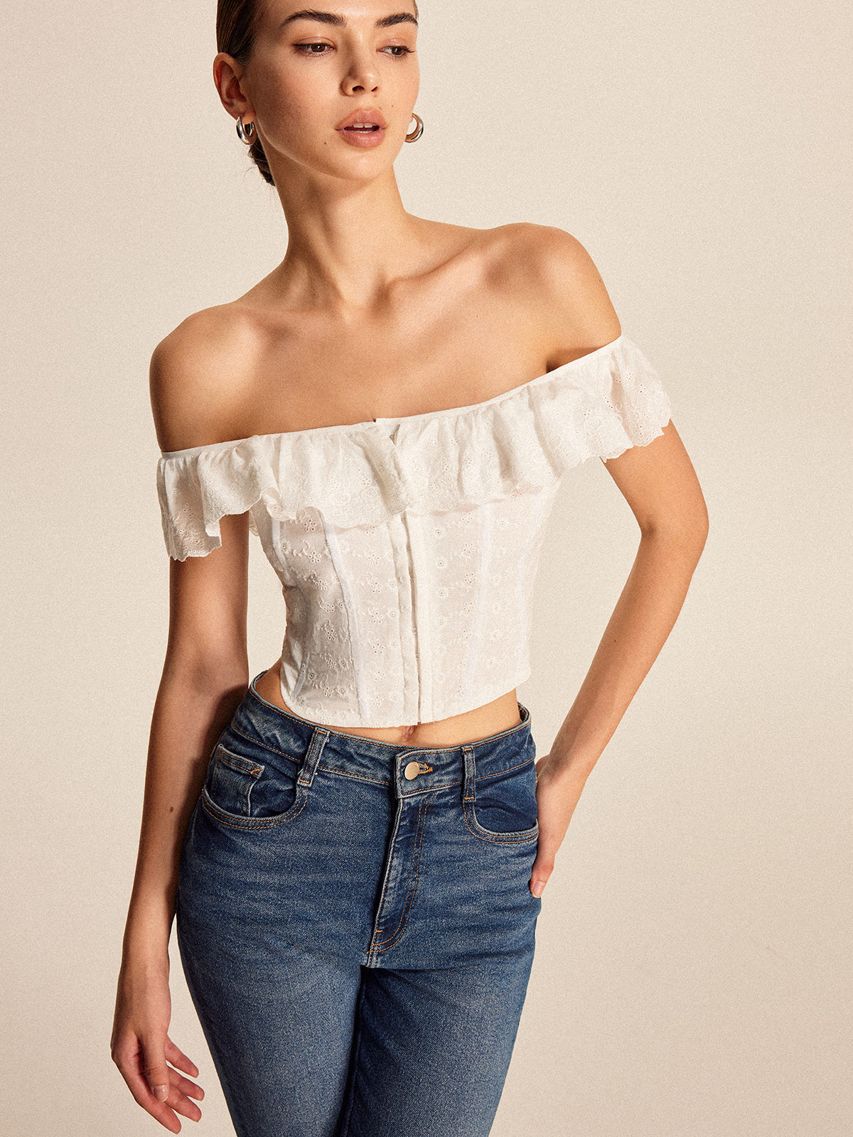 Lace-Up Back Off-Shoulder Top-Chicvia