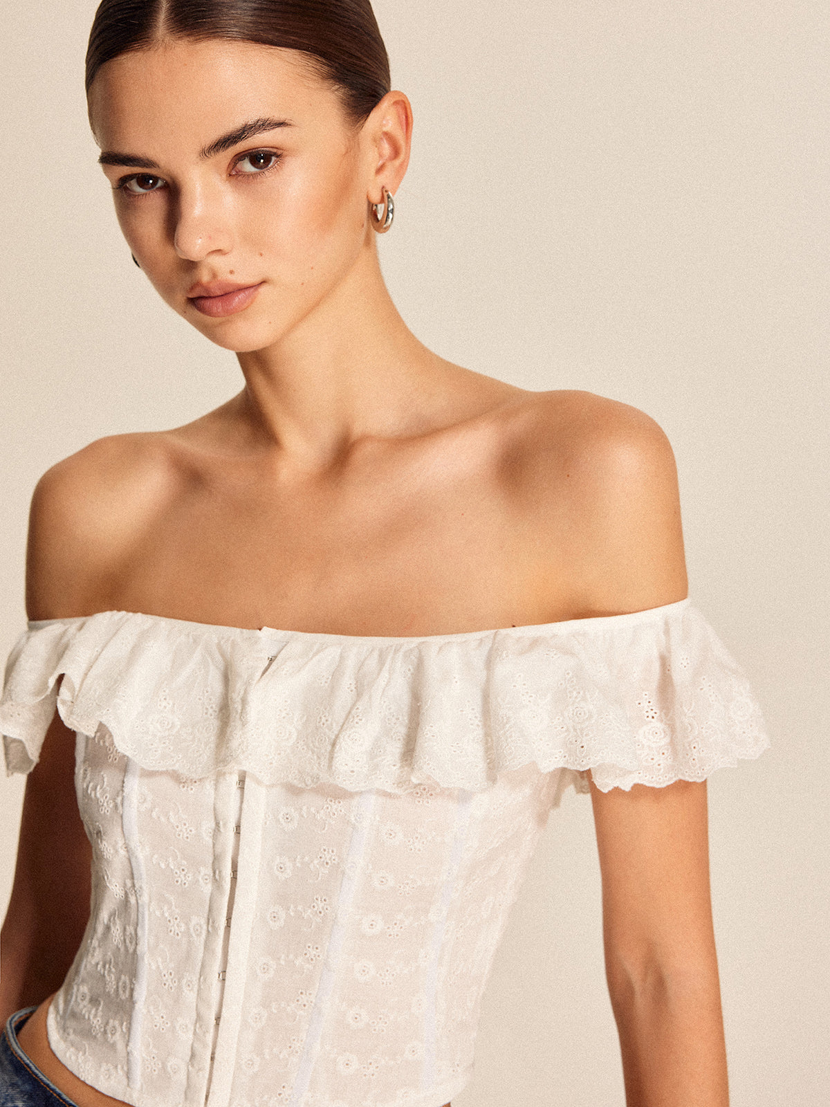 Lace-Up Back Off-Shoulder Top-Chicvia