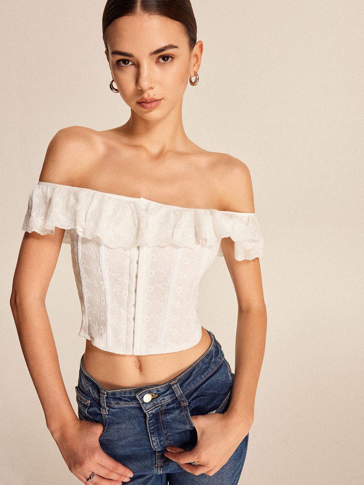 Lace-Up Back Off-Shoulder Top-Chicvia