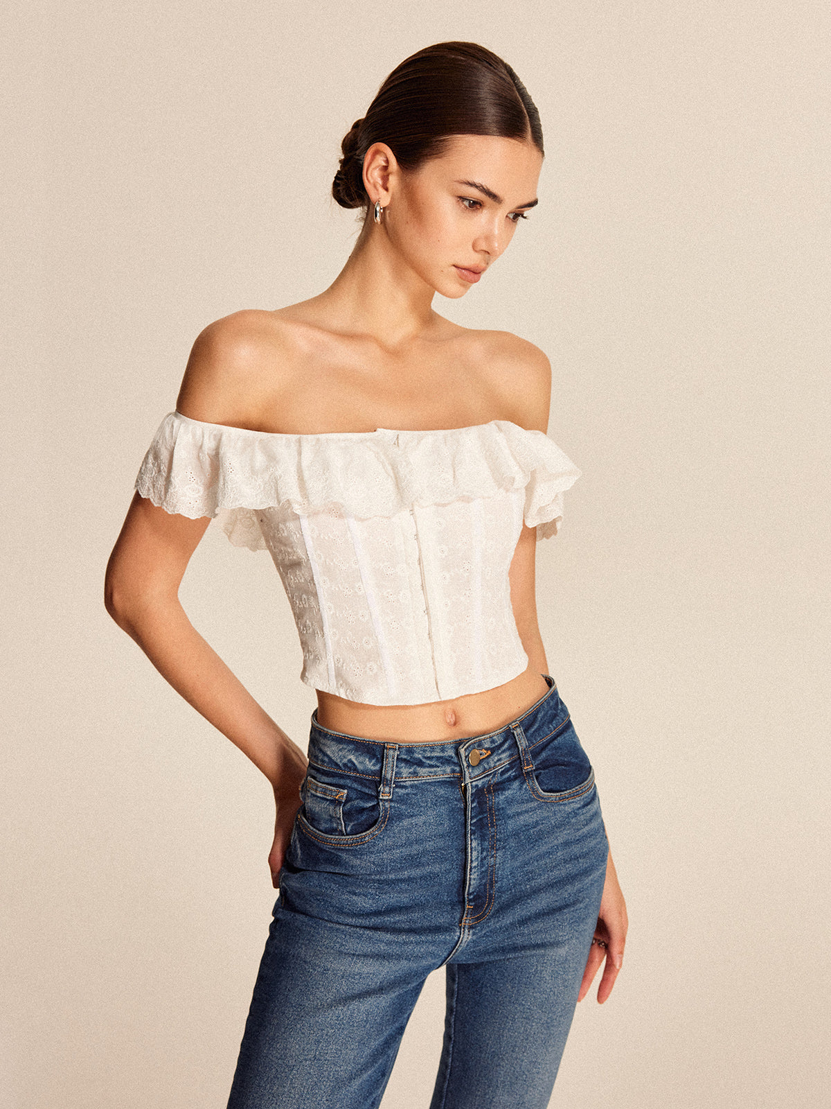 Lace-Up Back Off-Shoulder Top-Chicvia