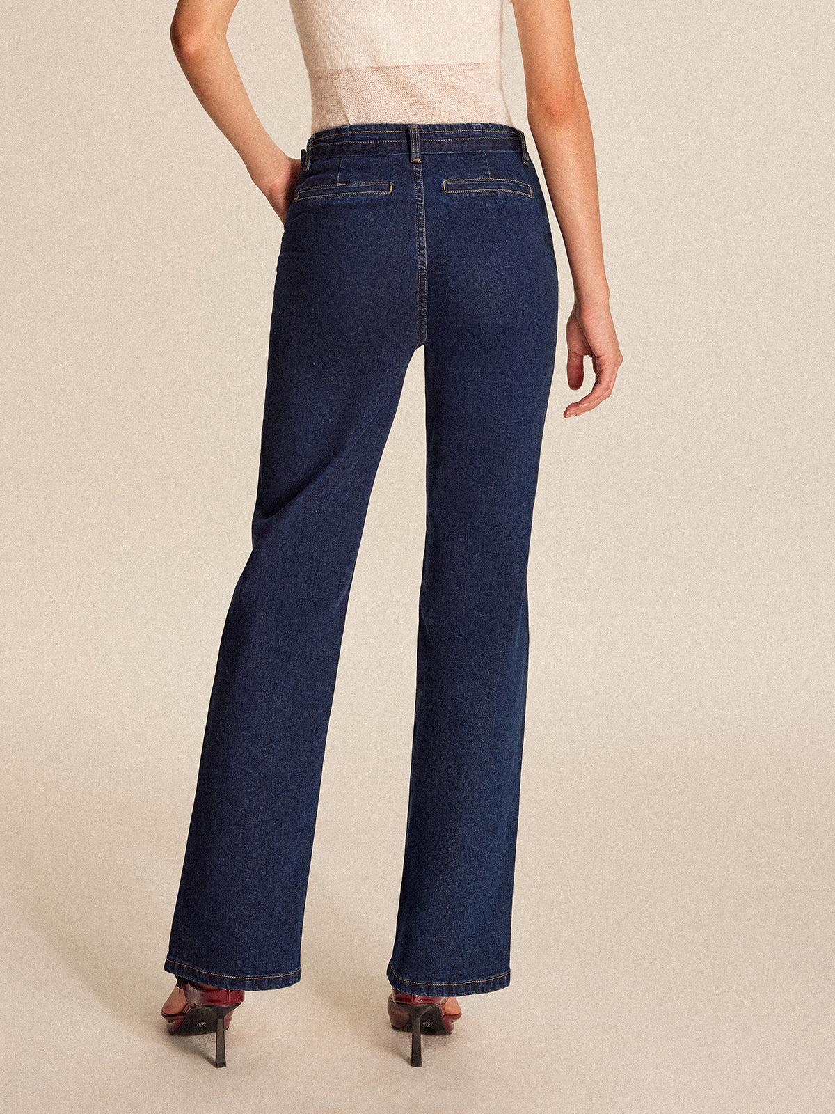 Denim Straight-Leg Pants With Belt-Chicvia