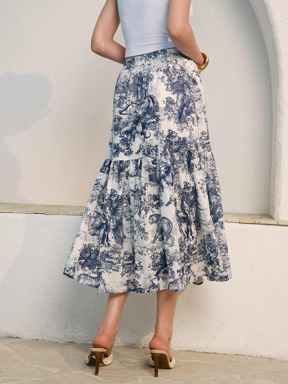 Floral Print Ruffled Skirt-Chicvia