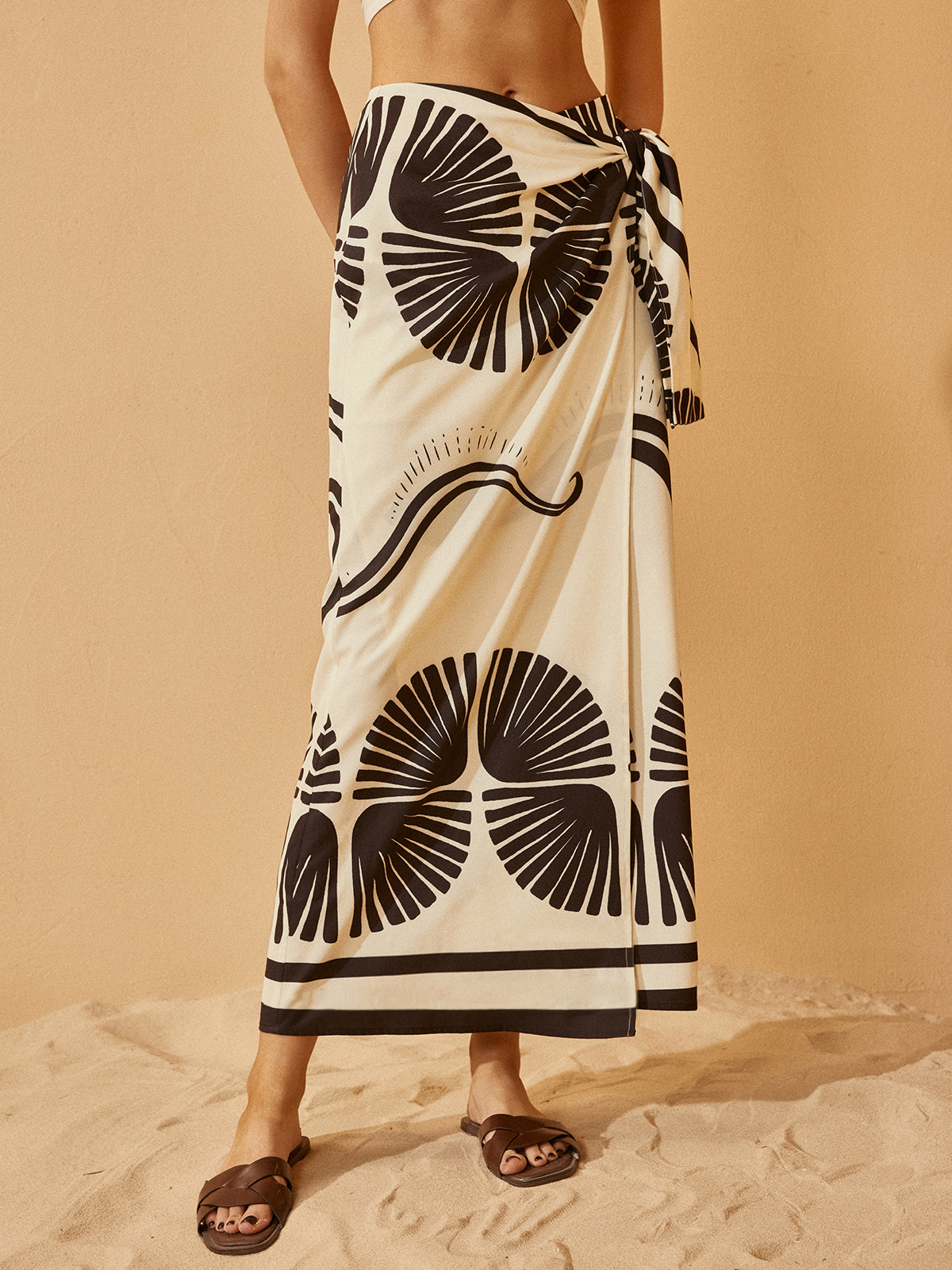 Knotted Wrap Floral Skirt-Chicvia